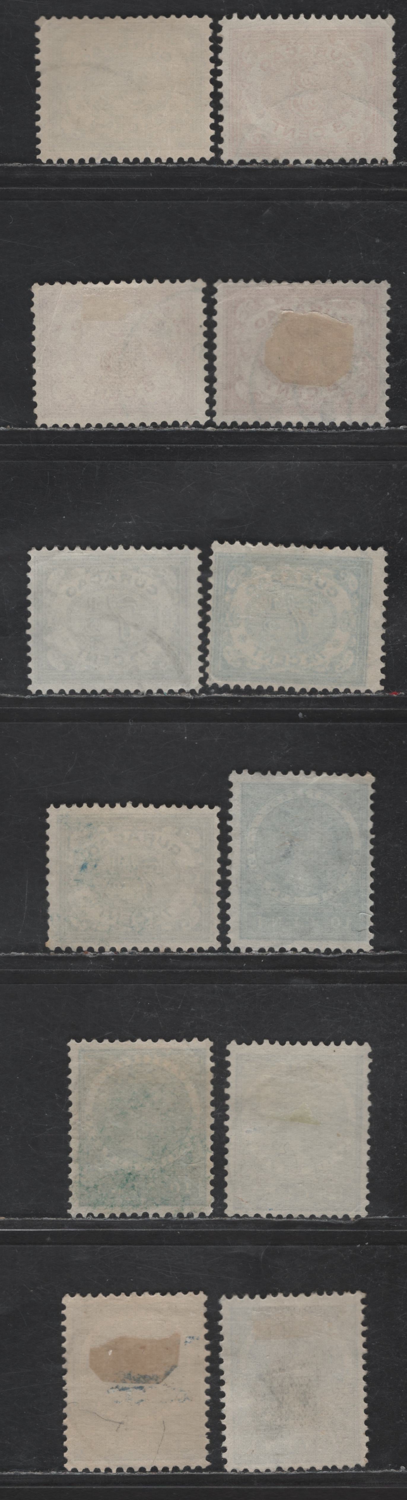 Lot 308 Netherlands Antilles SC#32-37 2.5c - 12.5c Blue Green - Deep Blue Numeral - Queen Wilhelmina, 1904-1908 Numeral & Queen Wilhelmina Issues, 12 Fine Used Singles, Cross Hatched Background, Shade Variations
