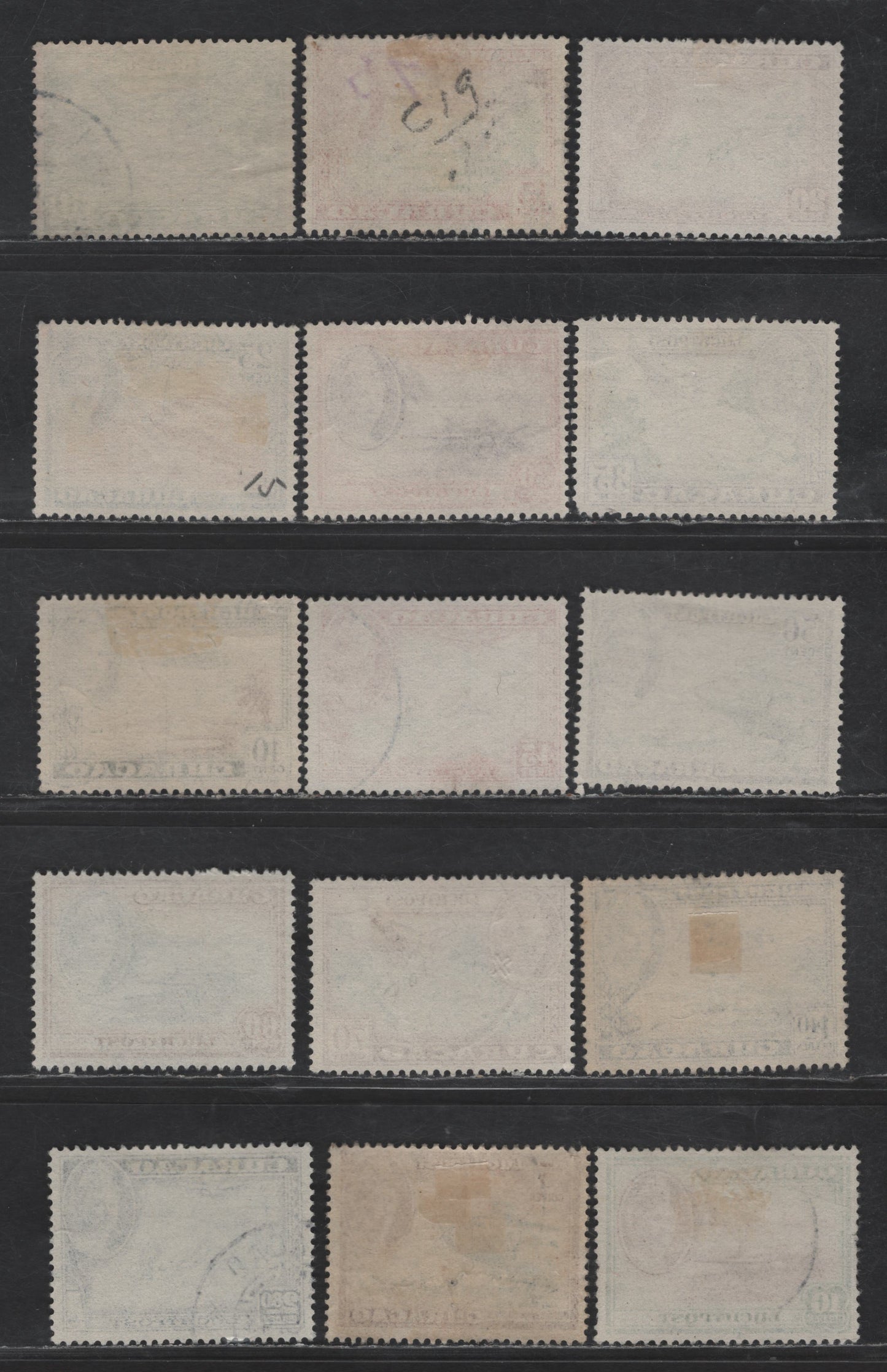 Lot 365 Netherlands Antilles SC#C18-C32 10c - 10g Green & Blue - Green & Red Brown Scenic Airmail & Queen Wilhelmina, 1942 Scenic Airmail Issue, 15 Fine/Very Fine Used Singles