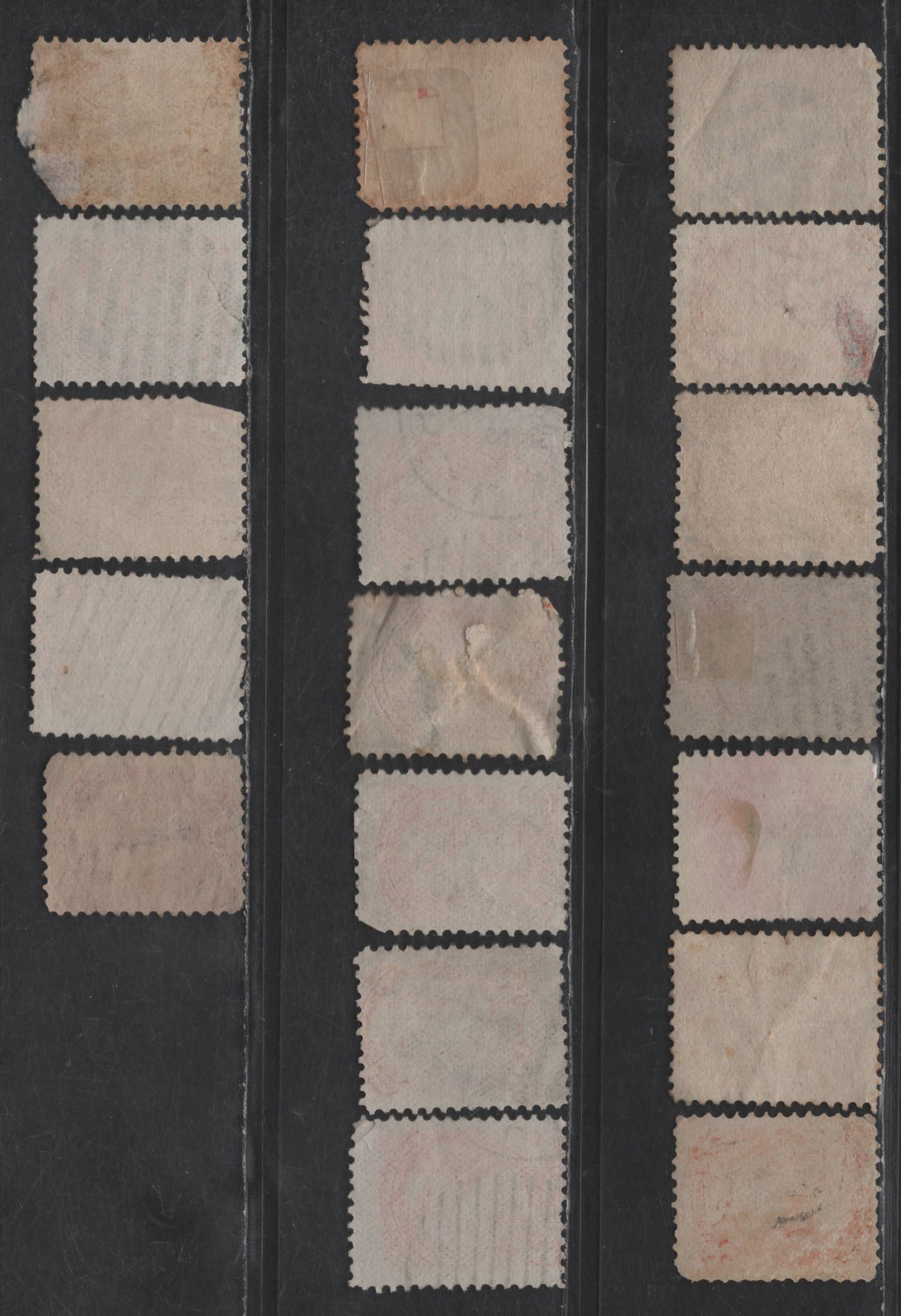 Lot 380 Canada SC#37, 37c 3c Dull Red/Reddish Orange Queen Victoria, 1870-1893 Small Queen Issue, 60 Ungraded Singles, Mid to Late Montreal Printings, Various Papers, Largely Damaged, No Pos. Dots