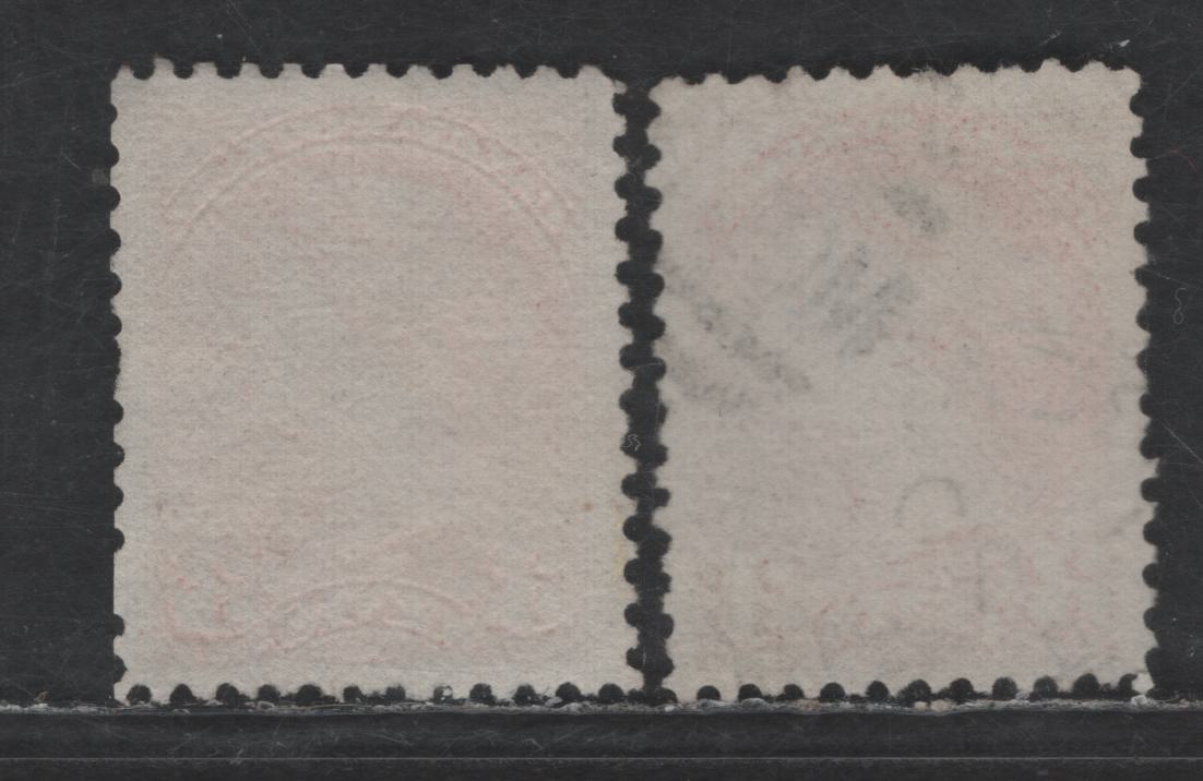 Lot 390 Canada SC#37 3c Bright Orange & Red Orange Queen Victoria, 1870-1893 Small Queen Issue, 2 Very Fine Used Singles, Mid Montreal Printings, Paper MM-X, Perf 12, No Pos. Dots