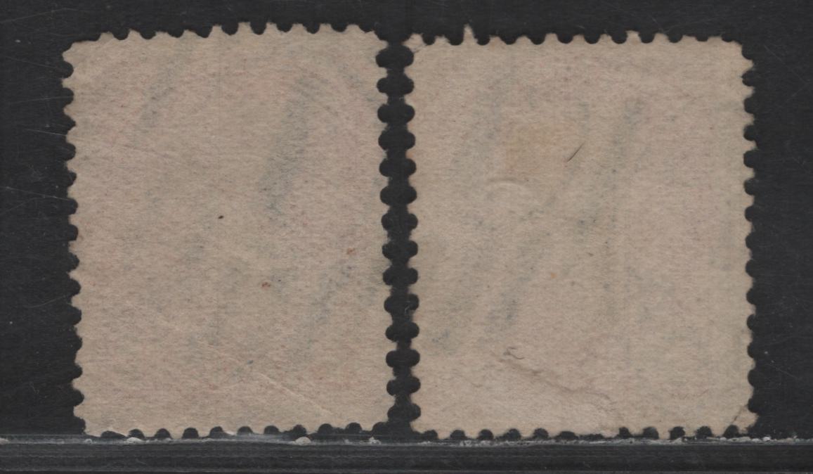 Lot 404 Canada SC#37c, 37var 3c Dull Rose Red Queen Victoria, 1870-1893 Small Queen Issue, 2 Fine/Very Fine Used Singles, Montreal Gazette Printings, Paper LM-F, Perfs 11.9x12.25 & 12x12.25, No Pos. Dots