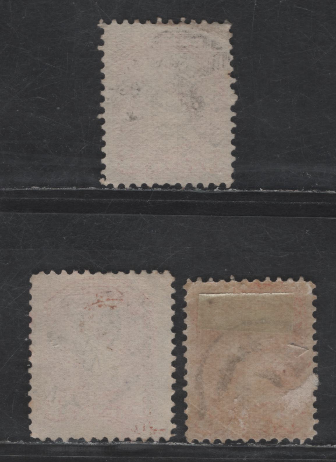 Lot 409 Canada SC#41 3c Dull Orange, Dull Vermillion & Dull Orange Vermillion Queen Victoria, 1870-1893 Small Queen Issue, 3 Very Good/Fine Used Singles, Montreal Gazette Printings, Papers LM-A & LM-P, Perf 12.25, August 1887 & June 1888