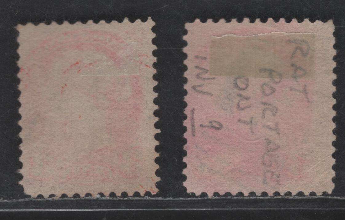 Lot 444 Canada SC#41 3c Deep Orange Vermillion & Dull Red Orange Queen Victoria, 1870-1893 Small Queen Issue, 2 Very Good/Fine Used Singles, Mid & Late Second Ottawa Printings, Paper 2O-C, Perfs 12 & 12x12.2, Both Showing Cancellation Date Errors