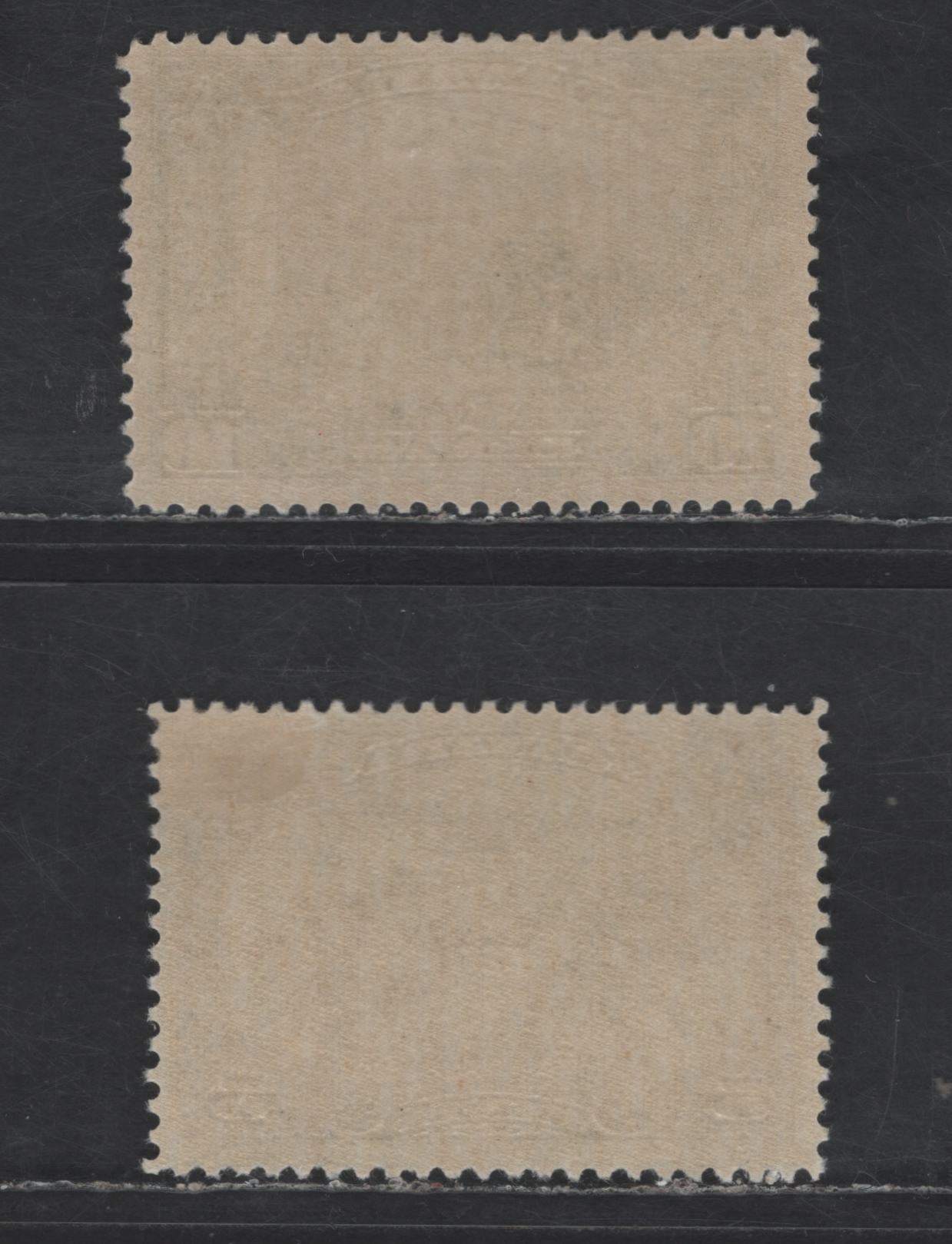 Lot 113 Canada SC#155, C1 10c - 5c Green - Brown Olive Mount Hurd - Two Winged Figures, 1928-1929 Scroll - Airmail Issues, 2 FOG Singles, Streaky Gum