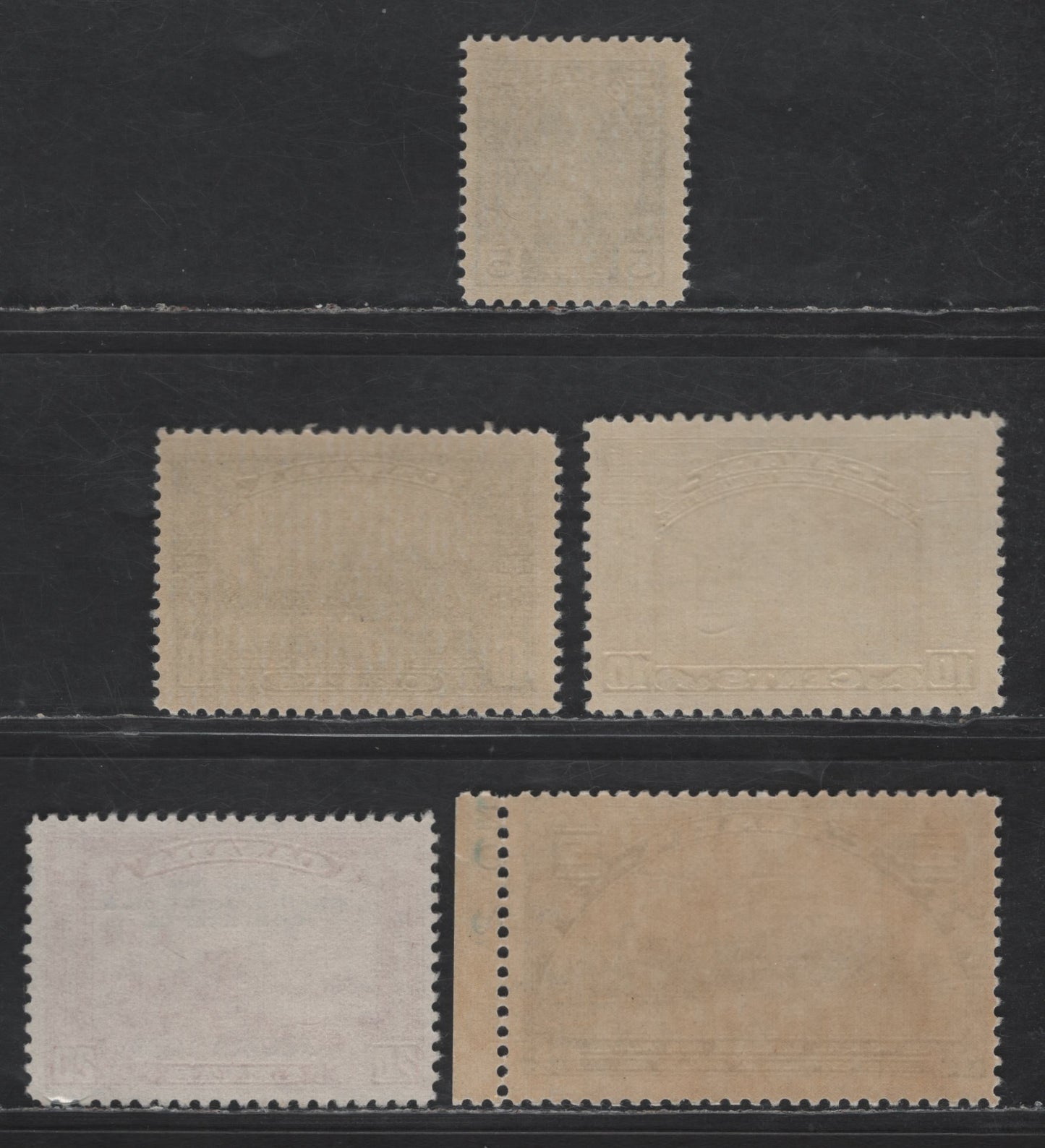 Lot 144 Canada SC#202-203, 209, 214-215 5c - 10c Dark Blue - Green Parliament Buildings - Windsor Castle, 1933-1935 UPU Meeting - KGV Silver Jubilee Issue, 5 FNH Singles, All NH Except 20c Which Has No Gum