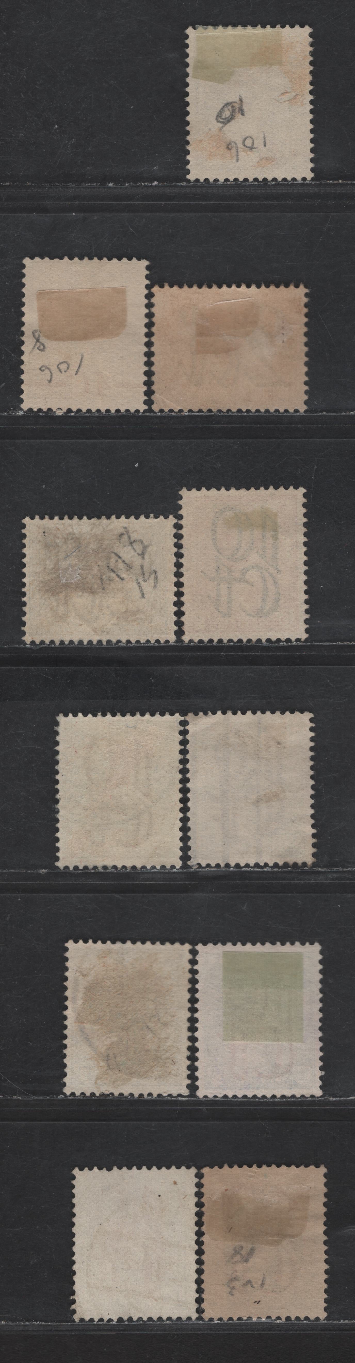 Lot 221 Netherlands SC#106, 117-121, 122b, 123b 4c on 4.5c - 10c on 22.5c Violet - Brown & Olive Green Queen Wilhelmina, 1921-1923 Surcharge Issue, 11 Fine/Very Fine Used Singles, Some Unlisted Shade Varieties