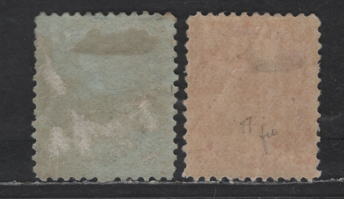 Lot 80 Canada SC#78, 79b 3c - 5c Carmine -Blue on Lighter Blue Queen Victoria, 1898-1902 Numeral Issue, 2 VG/FOG Singles, 3c On Vertical Wove Paper, 5c On Lighter Blue Horizontal Wove (Whiter Paper), Also Has A Light Diagonal Gum Crease