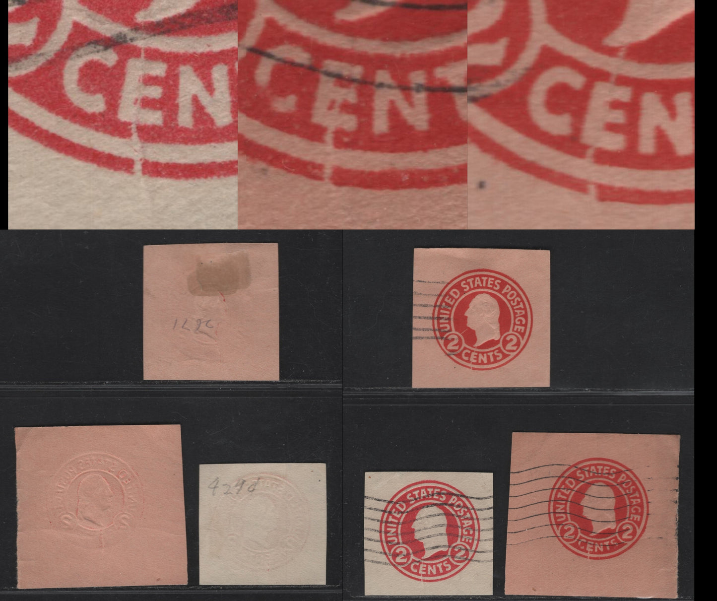 Lot 107 United States SC#U429var, U431var 2c Carmine Washington, 1915-1932 Heads Issue, Fine/Very Fine Unused Singles, Die 1 On White & Oriental Buff, Showing Cracks Through E of Cents