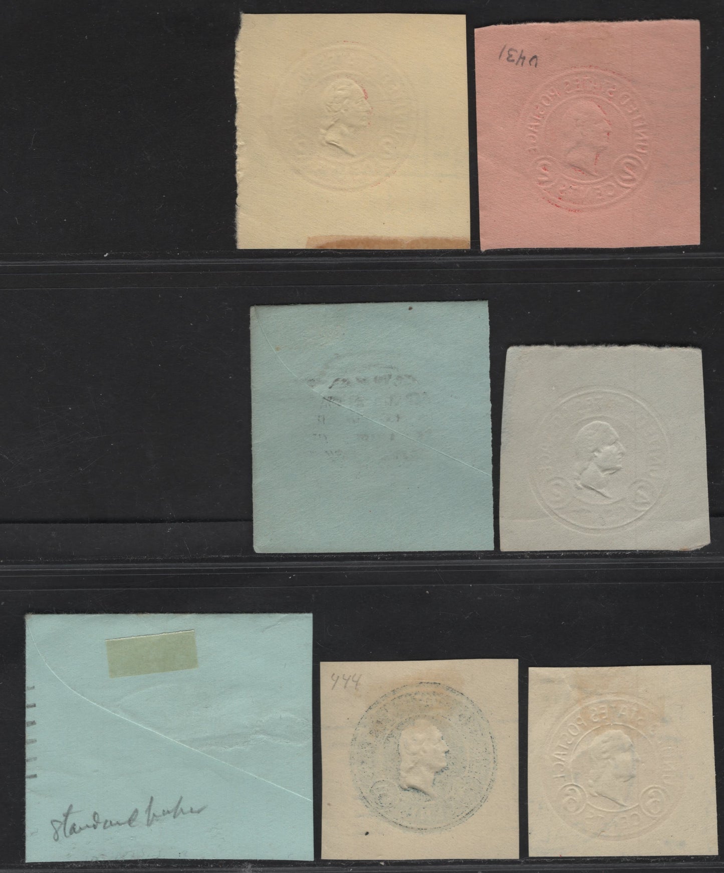 Lot 113 United States SC#U430g, U431c, U432e, U432f,I, U444, U530 2c - 6c Carmine - Orange Washington, 1915-1932 Heads Issue, Fine/Very Fine Used Singles, Various Papers & Dies