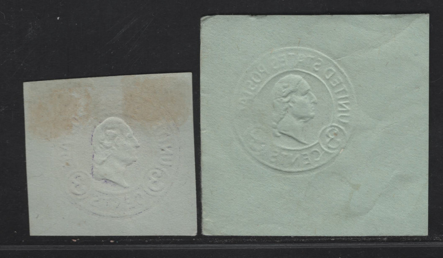 United States SC#U439d 3c Dark Violet Washington, 1915-1932 Heads Issue, 2 Fine/Very Fine Used Singles, Die 7 On Blue, Two Shades