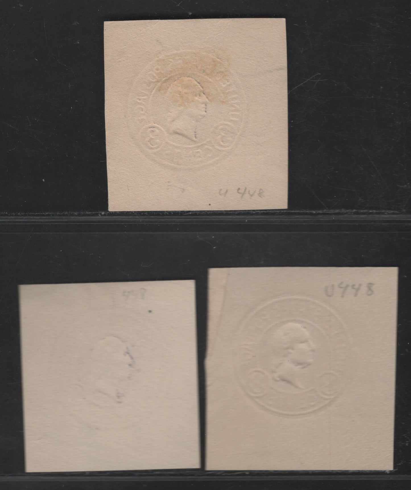 Lot 123 United States SC#U448a-b 2c on 3c Dark Violet Washington, 1920-1921 Surcharge Issue, Very Fine Used Singles, Dies 5 & 6 on White, 2 Shades Of Die 1