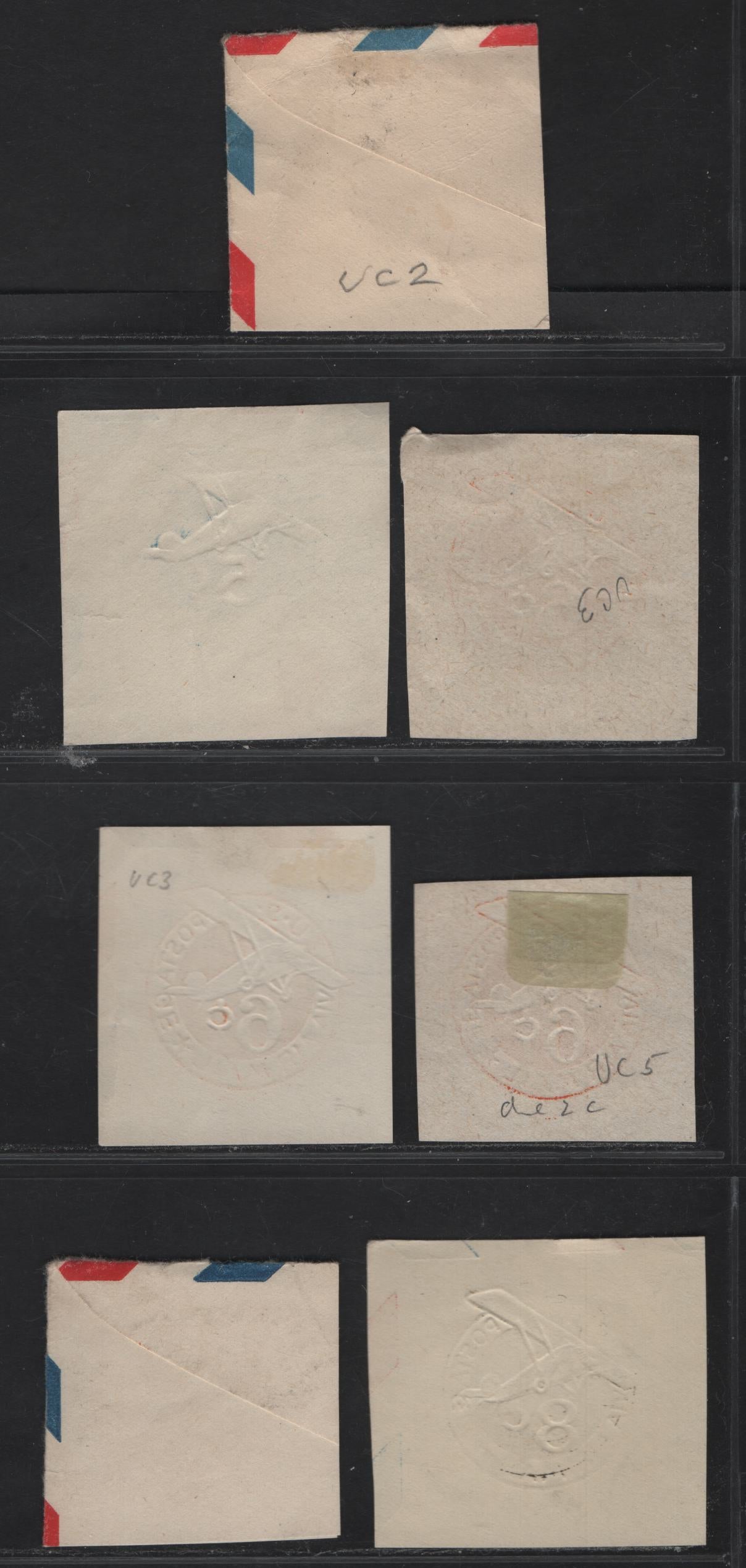 Lot 128 United States SC#UC1-IC7 5c - 8c Blue - Olive Green Airplane, 1929-1944 Airmail Issue, Very Fine Used Singles, 5c Blue Dies 1-2, 6c Orange Dies 2a-3c