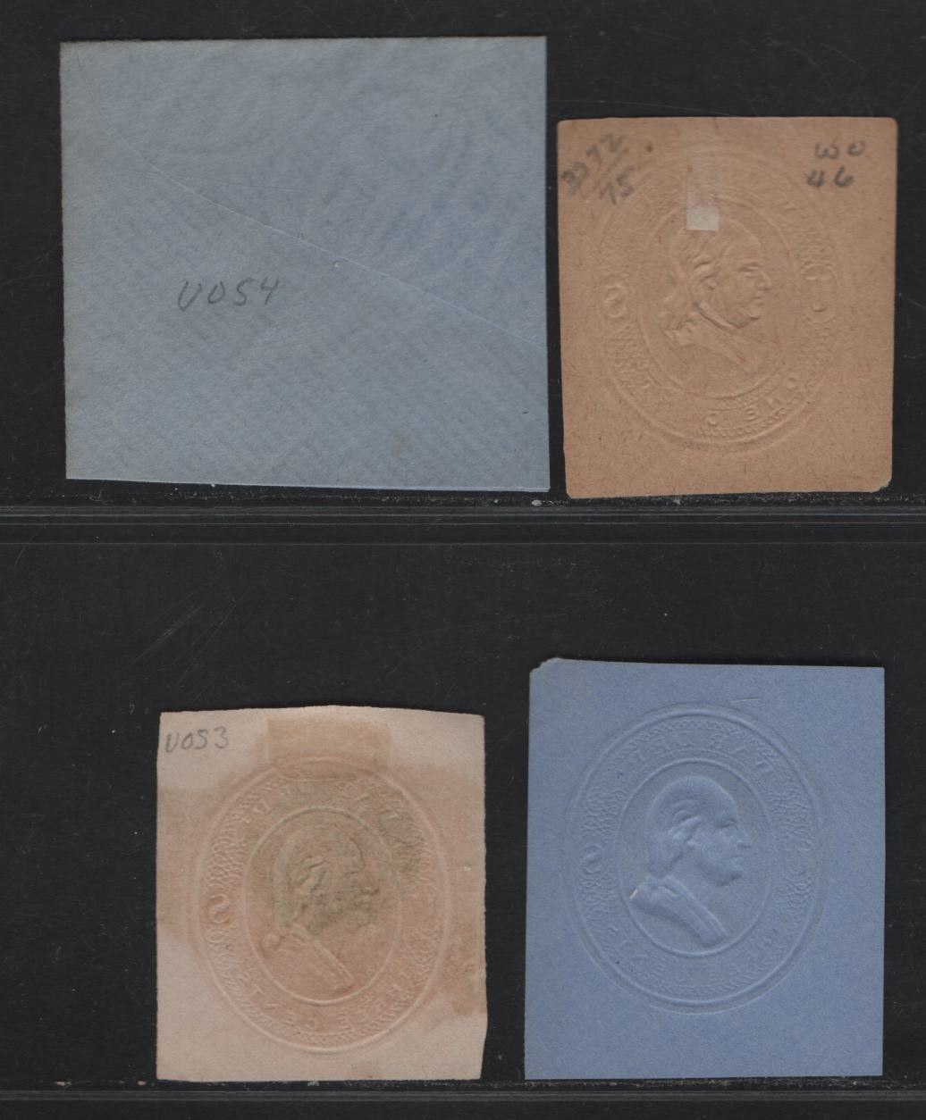 Lot 133 United States SC#W046, U053, U054 1c & 3c Red & Rose Franklin, 1875 Plimpton Official Issue, Fine/Very Fine Used Singles, 1c Red On Manilla, 3c Rose On Cream, 3c Red On Blue