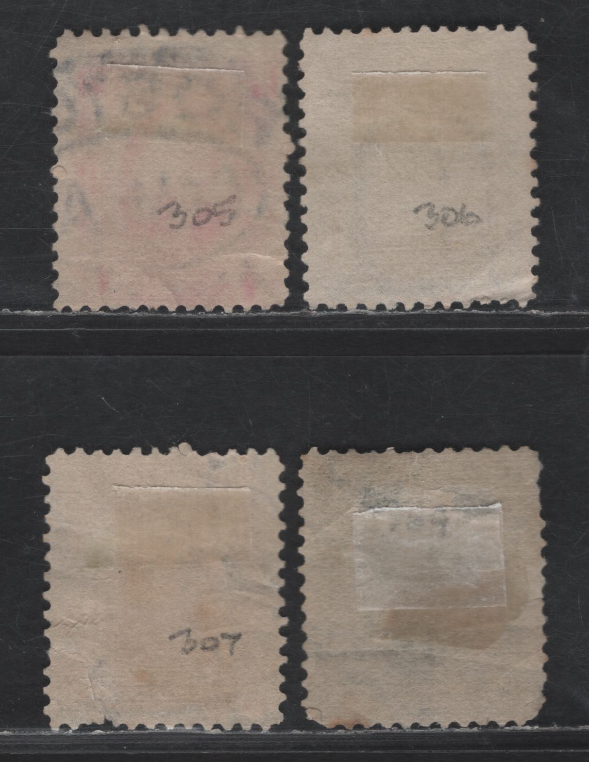 Lot 256 (C) United States Of America SC#305-307, 309 6c-15c Claret - Olive Green Garfield - Clay, 1902-1908 Second Bureau Issue, 4 VG Used Singles Pulled Perf On 10c and Diagonal Crease On 8c