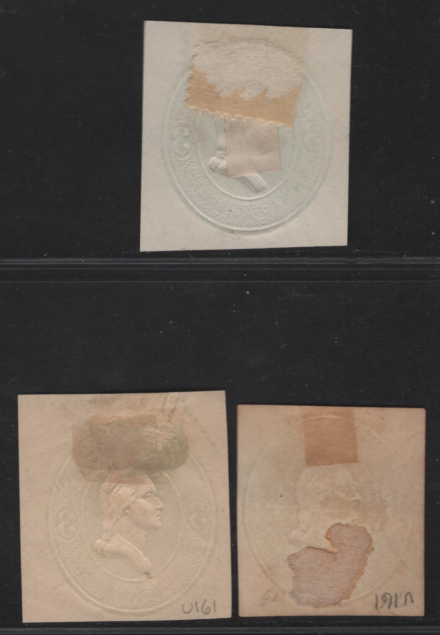 Lot 33 United States SC#U159, U161 3c Green Franklin, 1874-1886 Plimpton Issue, 3 Fine Used Singles, White & Cream Papers, Long, Thin 3's