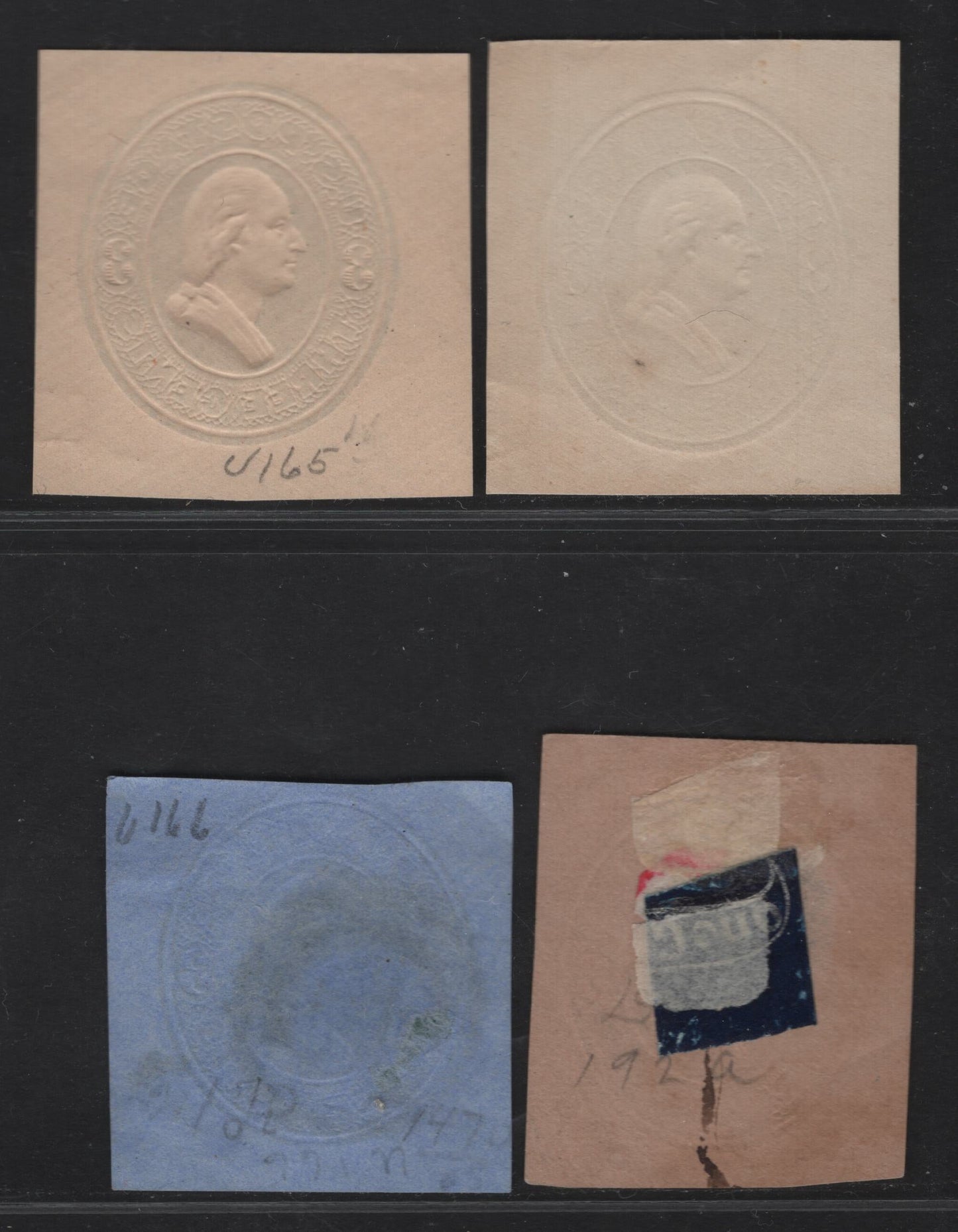 Lot 35 United States SC#U165-U167 3c Green & Light Green Franklin, 1874-1886 Plimpton Issue, 3 Fine Used Singles, Cream, Blue & Fawn Papers