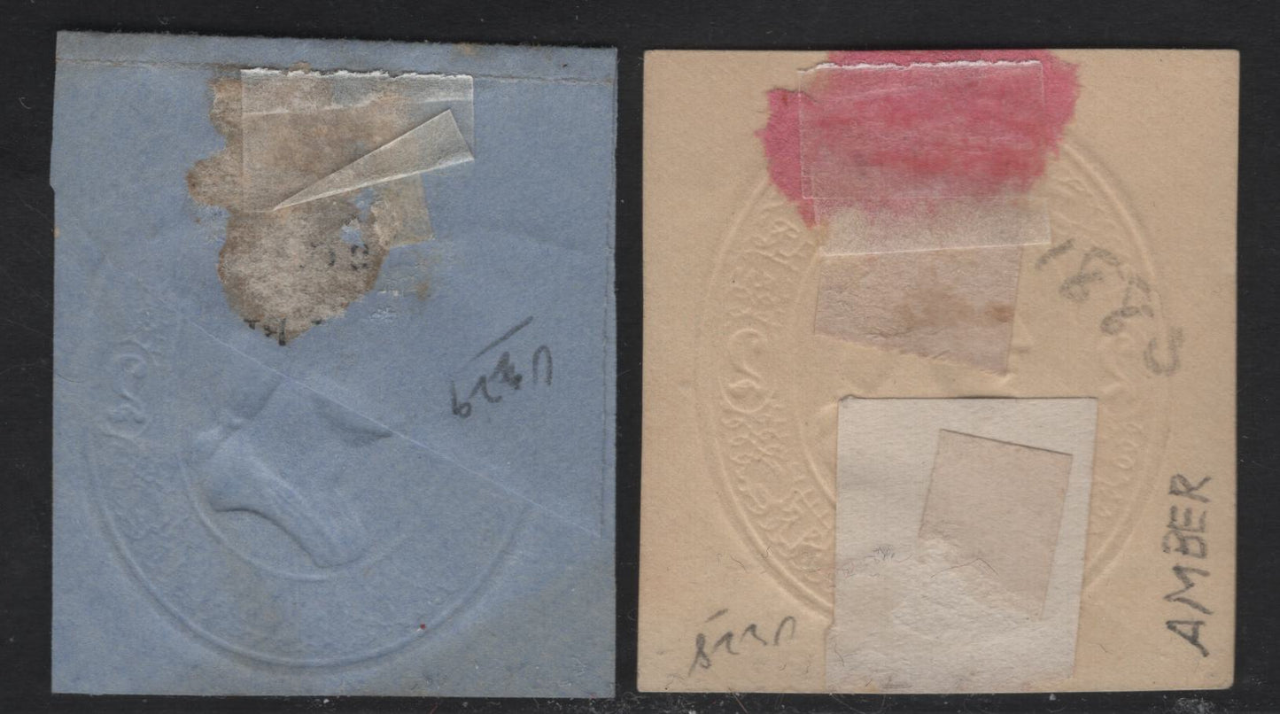 Lot 38 United States SC#U228-U229 2c Red Washington, 1883 Plimpton Issue, 2 Fine/Very Fine Unused Singles, Amber & Blue Papers