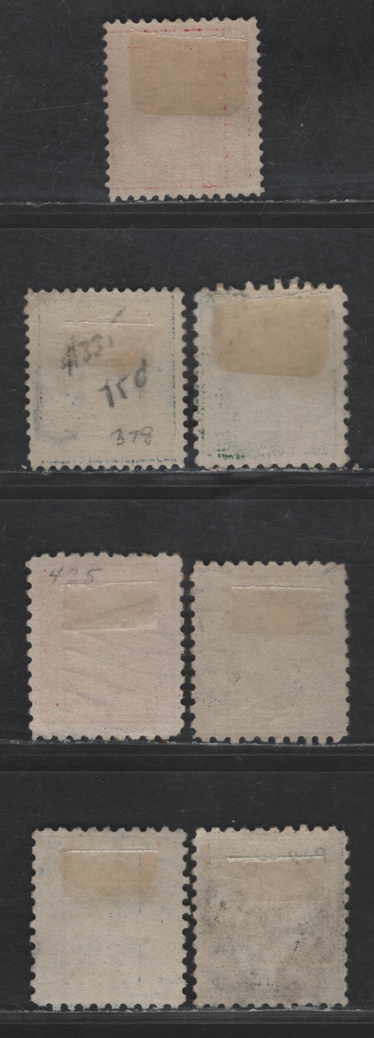 Lot 391 United States Of America SC#375, 378, 424-426, 428, 430 1c-7c Green - Black George Washington, 1908-1920 Washington-Franklin Issue, Fine Used Perf. 12 & 10, Wmk Single Lined USPS