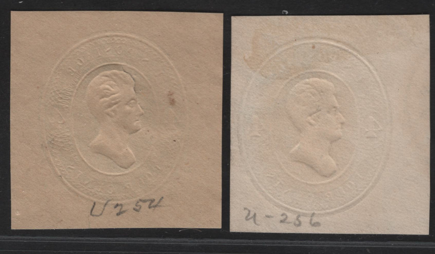 Lot 46 United States SC#U254, U256 4c Green Jackson, 1883-1886 Heads Issue, 2 Fine/Very Fine Used Singles, Die 1 on Manilla, Die 2 On White
