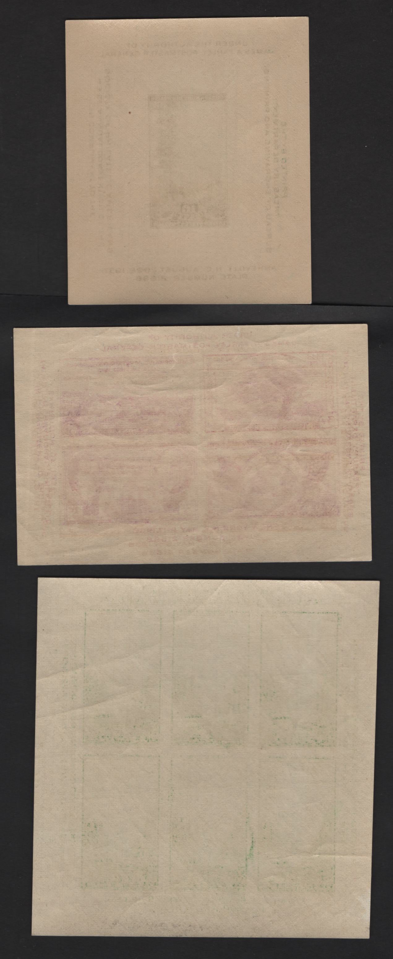 Lot 484 United States Of America SC#751, 778, 797 1c, 3c, 10c Yellow Green, Purple & Blue Green Various Designs, 1934-1937 Trans-Mississippii Philatelic Exhibition - Society Of Philatelic Americans Issue, 3 VFNH Souvenir Sheets