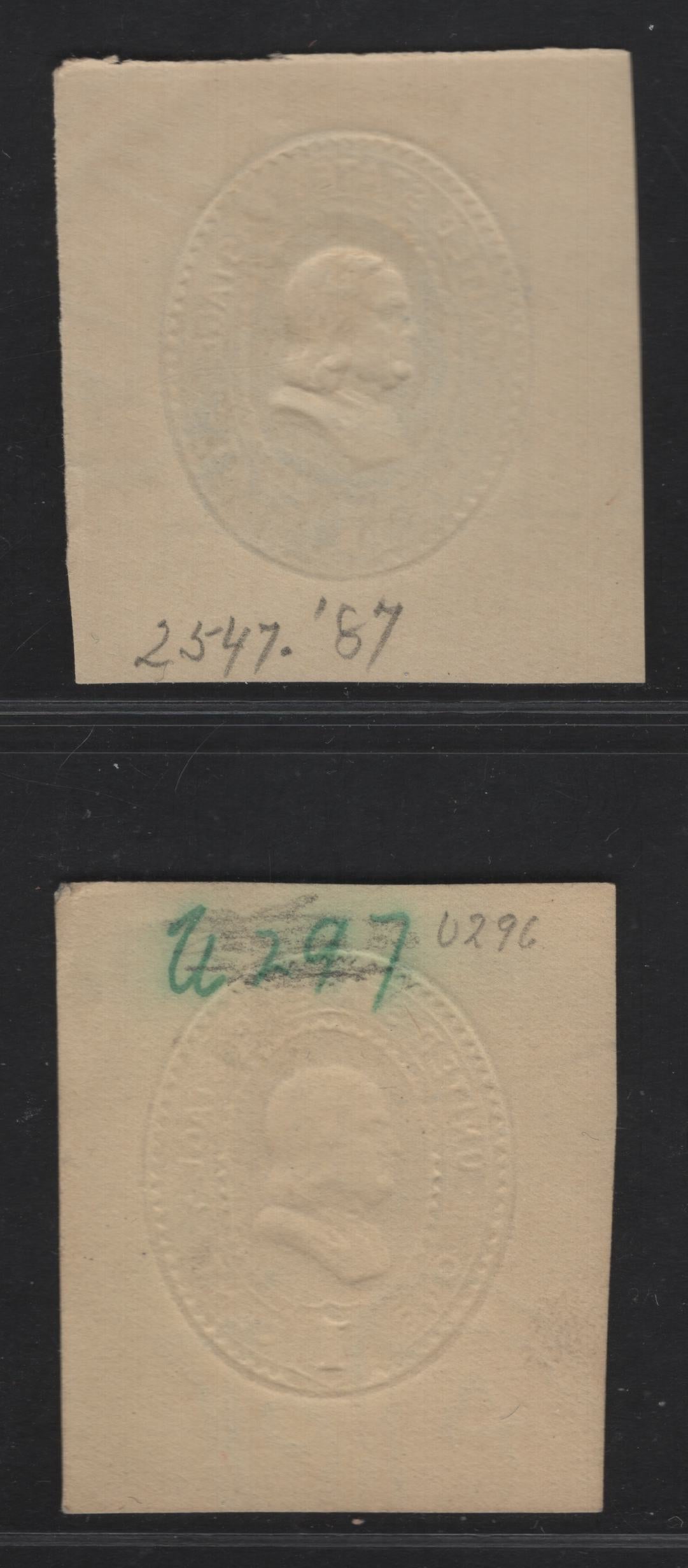 Lot 53 United States SC#U297, U296 1c Dark Blue & Blue Franklin, 1887-1894 Heads Issue, 2 Very Fine Used Singles, Amber, Normal Blue to Compare