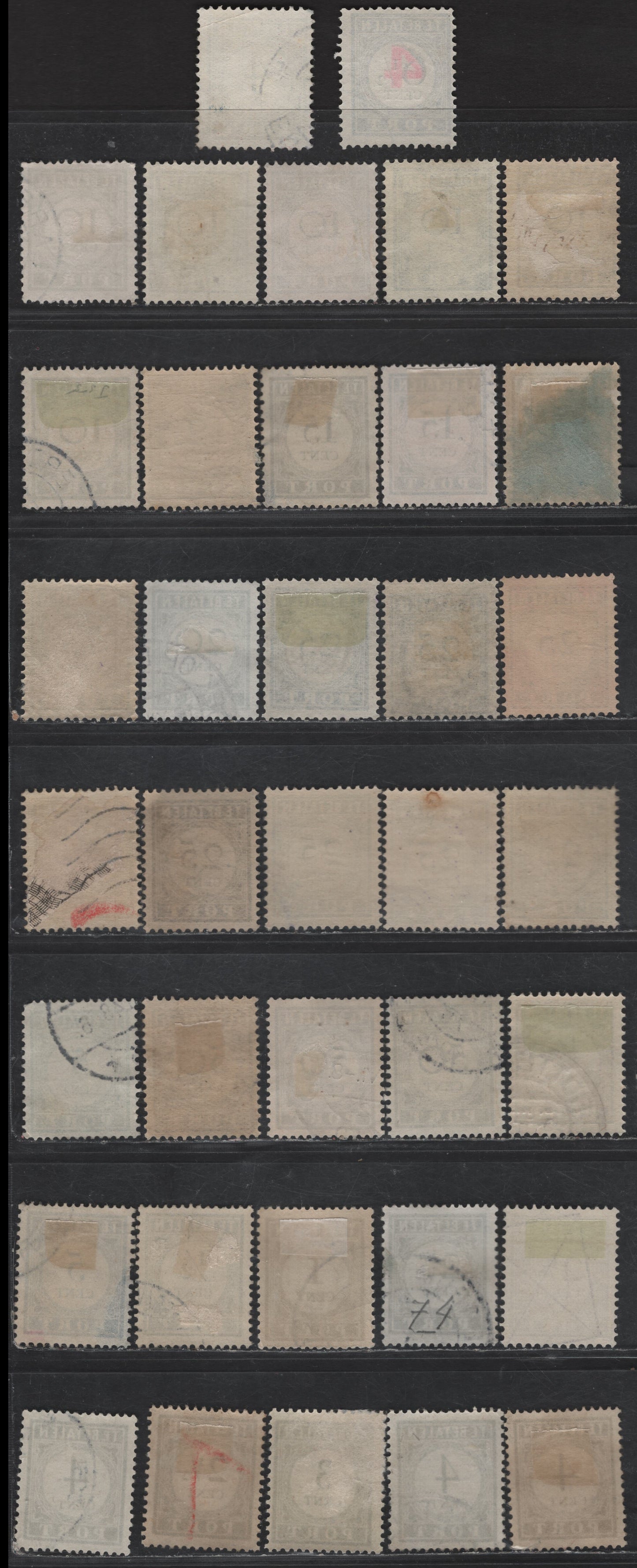 Lot 538 Netherlands SC#J42, J44-J45, J47-J49, J52, J54-J60 1/2c - 50c Pale Ultramarine Numerals, 1909-1921 Postage Dues, Fine/Very Fine Used Singles, Additional Shades, Perfs 12.5 & 13.5x13