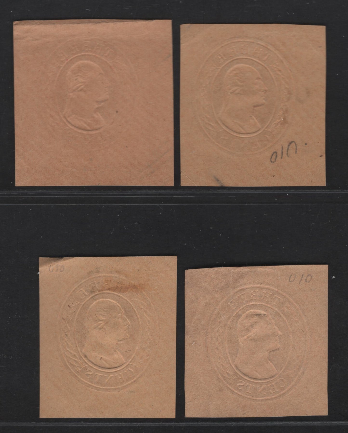 Lot 6 United States SC#U10 3c Red & Rose Washington, 1853-1855 Nesbitt Issue, 3 Very Fine Used Singles, Buff, Rosy Buff & Yellowish Papers, Curved Lines At Ends Of Labels, Buff With Curved Lines Omitted