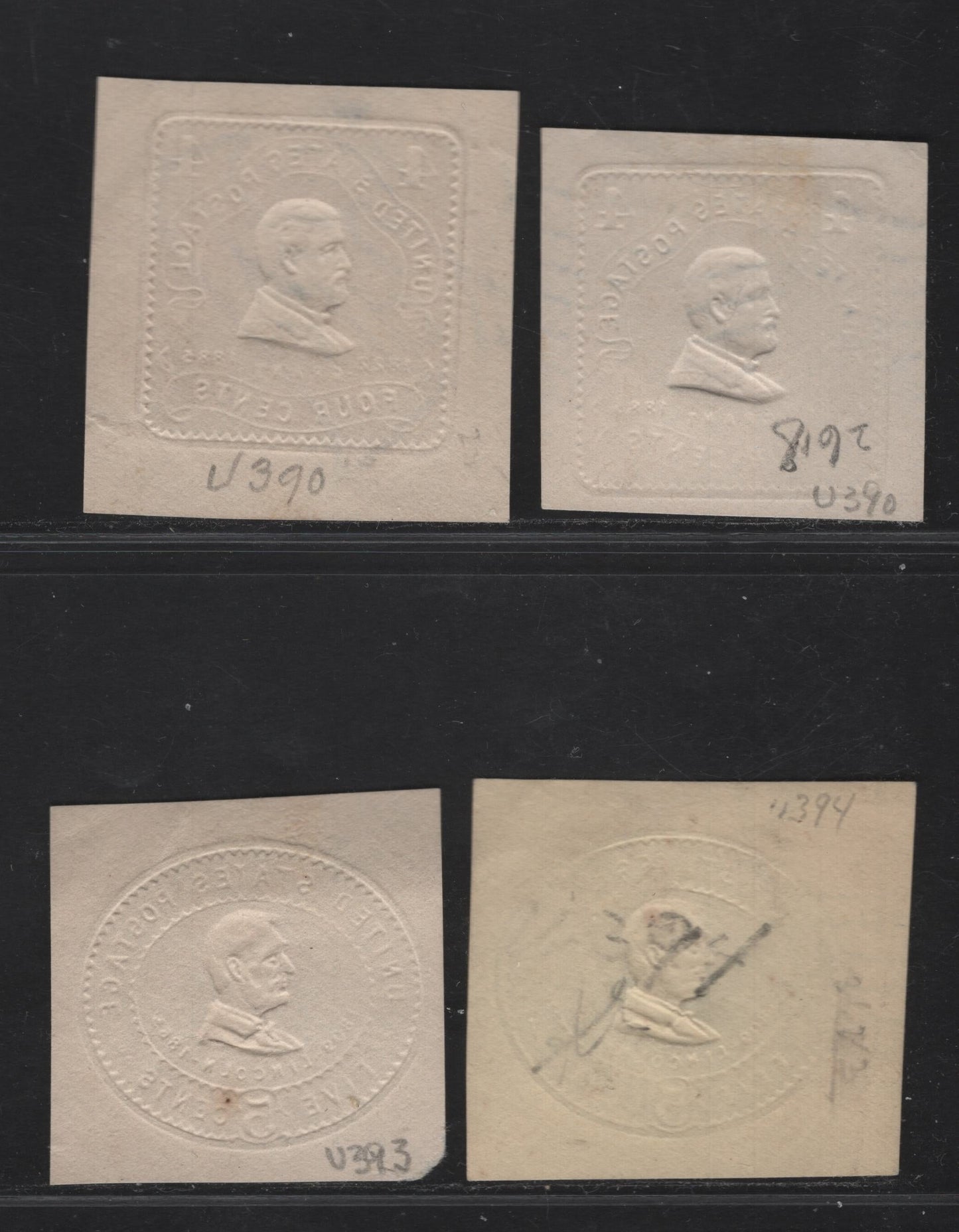 Lot 77 United States SC#U390, U393-U394 4c - 5c Chocolate, Dark Brown & Dark Blue Grant - Lincoln, 1903 Heads Issue, 4 Fine/Very Fine Used Singles, White & Amber