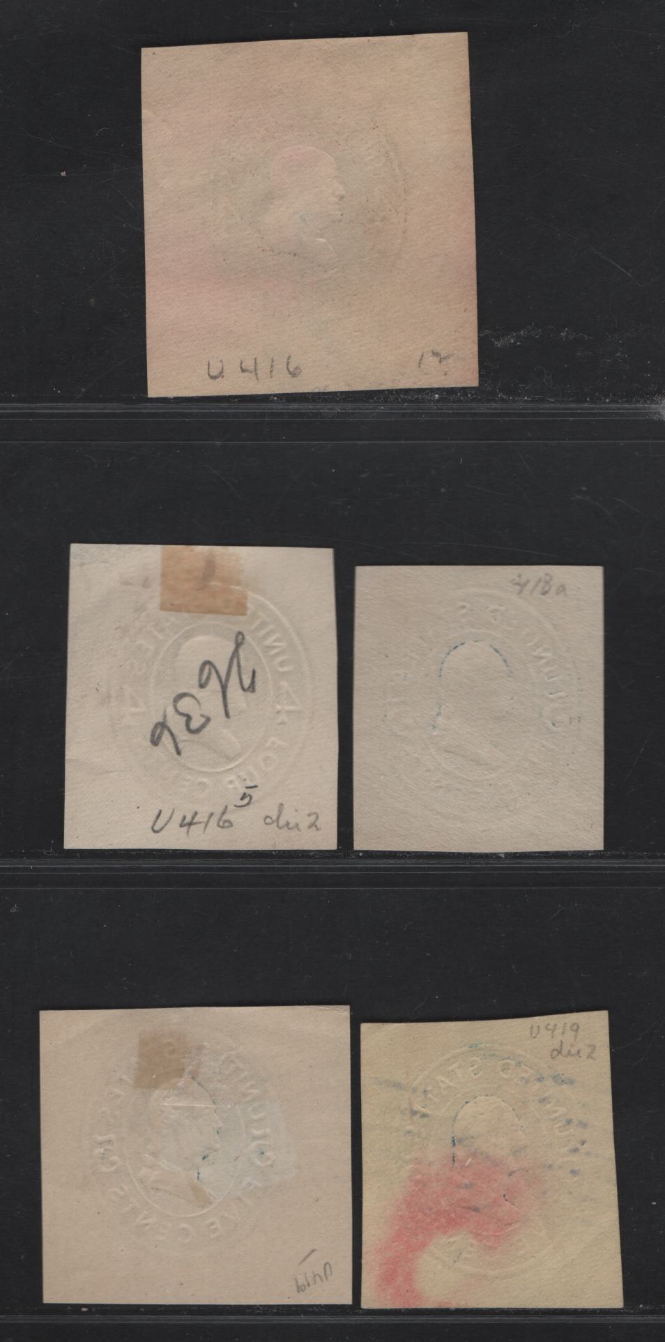 Lot 97 United States SC#U416,a, U418,a, U419 4c & 5c Black - Blue Franklin, 1907-1916 Heads Issue, 5 Fine/Very Fine Used Singles, Dies 1&2 on White Laid, 5c Dies 1 & 2 On White Laid, Die 2 On Amber Laid