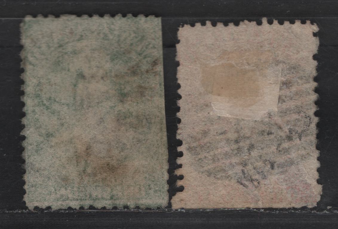 Lot 160 New Zealand SG#111, 124 1d - 1/- Pale Orange Vermillion - Green Queen Victoria, 1864-1871 Chalon Heads Issue, 2 Good/Very Good Used Singles