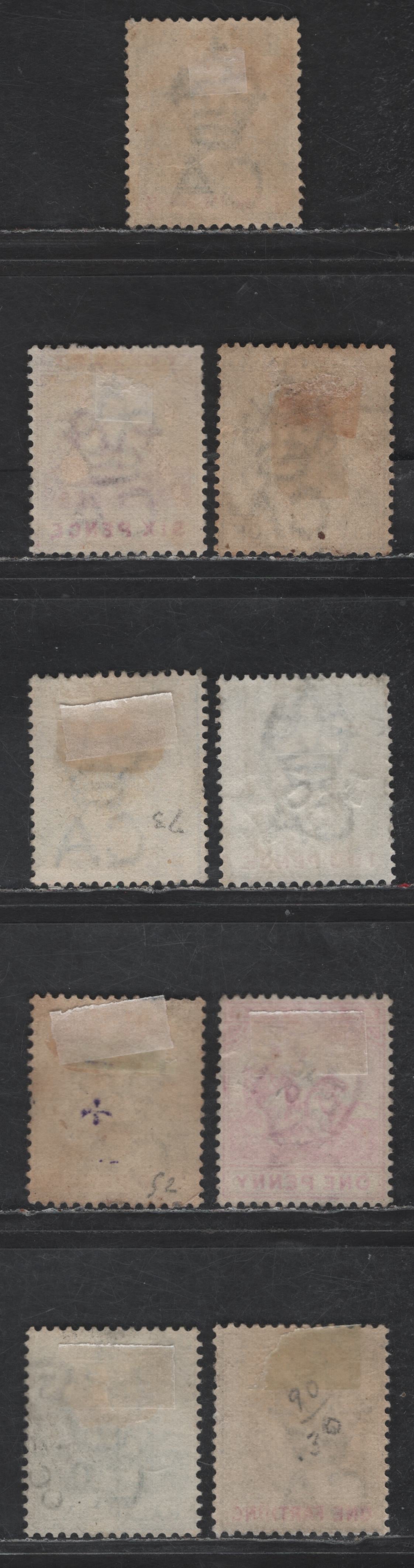 Lot 25 (C) Barbados SG#105-111, 113 1/4d - 10d Slate Gray & Carmine - Dull Blue Green & Carmine Badge of the Colony, 1892-1903 Badge of the Colony Issue, 9 Fine/Very Fine Used Singles, Crown CA Wmk