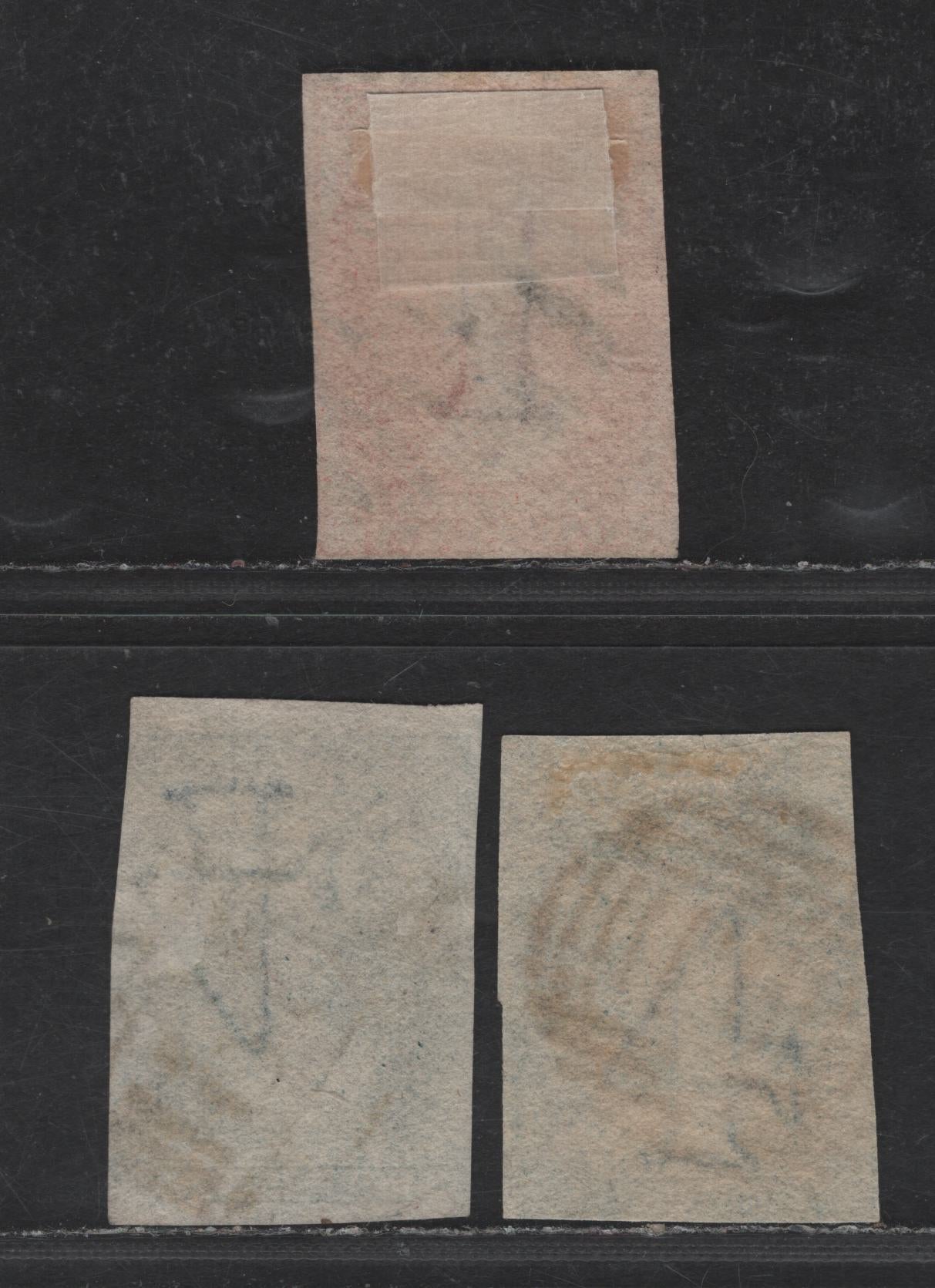 Lot 252 (C) Tasmania SG#28, 37-38 1d - 4d Dull Vermillion - Bright Blue Queen Victoria, 1857-1867 Chalon Heads Issue, 3 Good Used Singles, Double Lined 1 & 4 Wmks, Blue Shade's Wmk Inverted