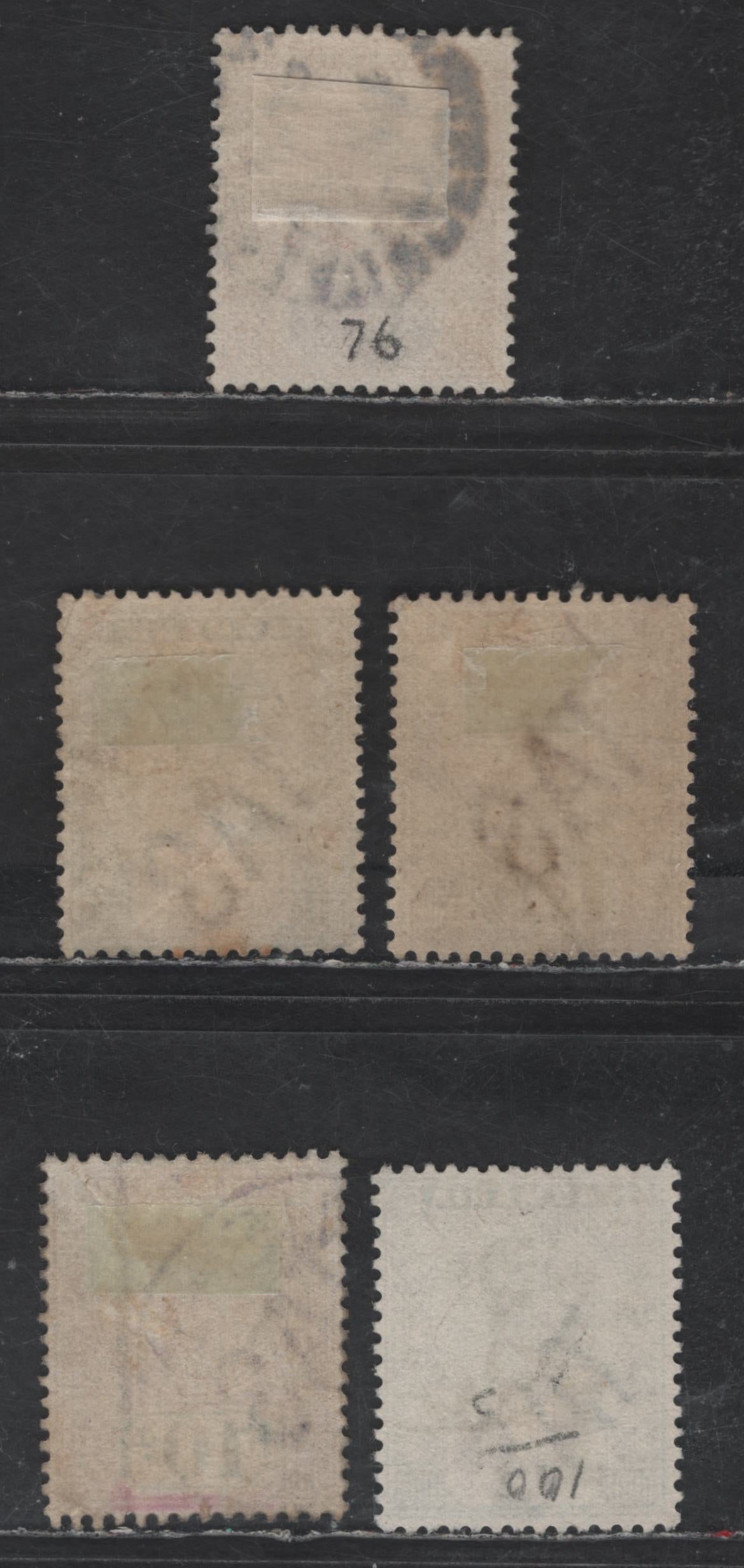 Lot 255 (C) Tasmania SG#216, 218-220, 224 1/2d - 10d Orange & Mauve - Purple Lake & Deep Green Queen Victoria, 1892-1904 Keyplate & Surcharge Issues, 5 Fine/Very Fine Used Singles