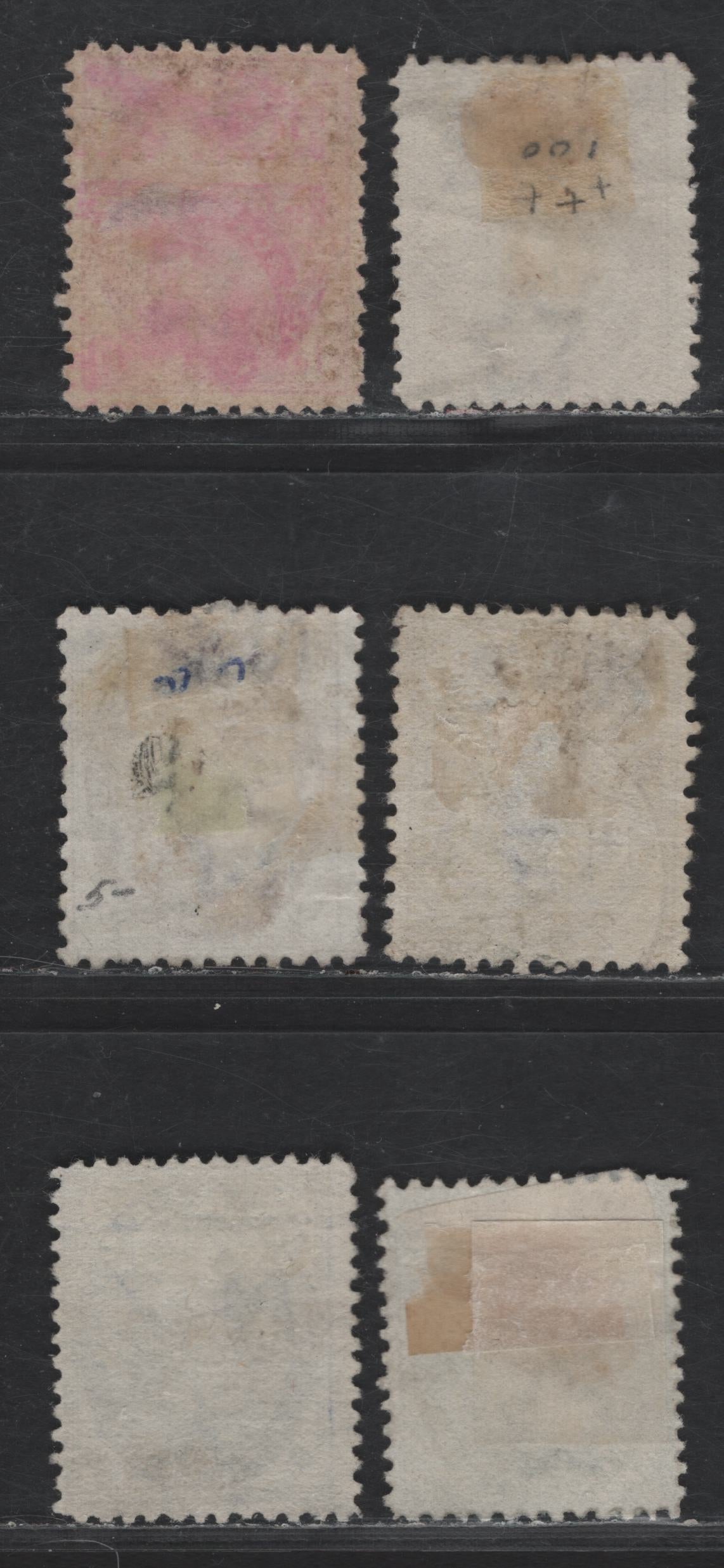 Lot 259 (C) Tonga SG#1, 2a, 2b, 2ba,3-4 1d - 1/- Carmine - Pale Green King George I, 1886-1888 King George I Issue, 6 Fine/Very Fine Used Singles, Perfs 12.5 Line Or12x11.5 Comb