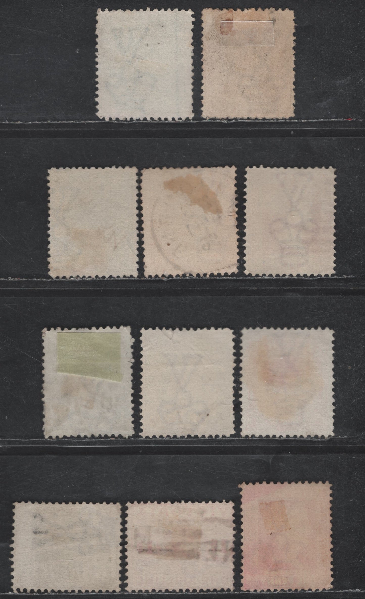 Lot 265 (C) Victoria SG#297a, 313f, 208, 313,b, 314,cm 316, 321, 321b, 311a 1d - 1/- Dull Pea Green - Carmine Lake Queen Victoria, 1882-1896 Stamp Duty Keyplates Issue, 11 Fine/Very Fine Used Singles, Perf 12.5, V Over Crown Wmk (Narrow, Non Pointy Crown)
