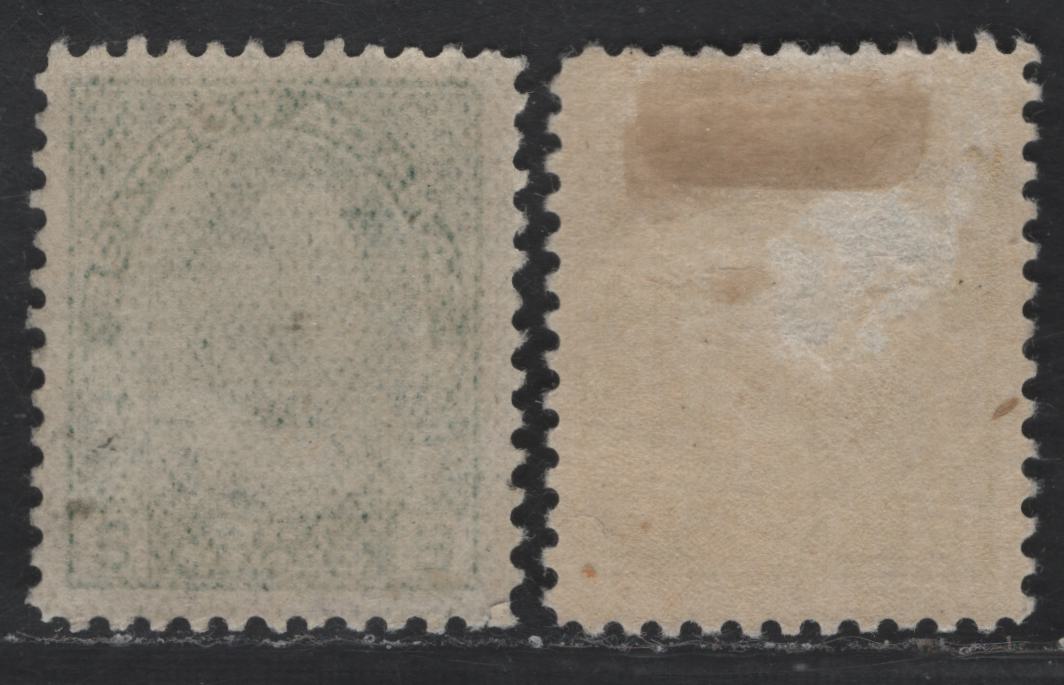 Lot 308 Canada #107ii, a 2c Green & Deep Green King George V, 1911-1928 Admiral Issue, 2 VG/VFOG Singles, Thin, Experimental Paper, Thin Paper Has Only Part Gum & The 107ii Has A Hinge Thin