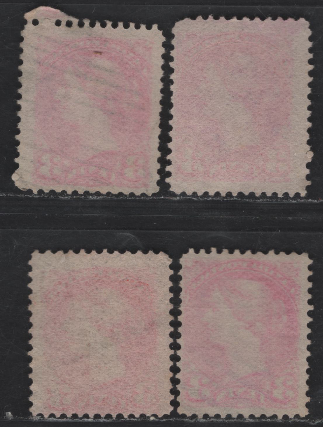 Lot 365 Canada #41 3c Orange Vermillion, Deep Orange Vermillion, Bright Orange Vermillion & Pale Vermillion Queen Victoria, 1888-1897 Small Queen Issue, 4 Fine Used Singles, Early Second Ottawa Printings, Paper 2O-HH