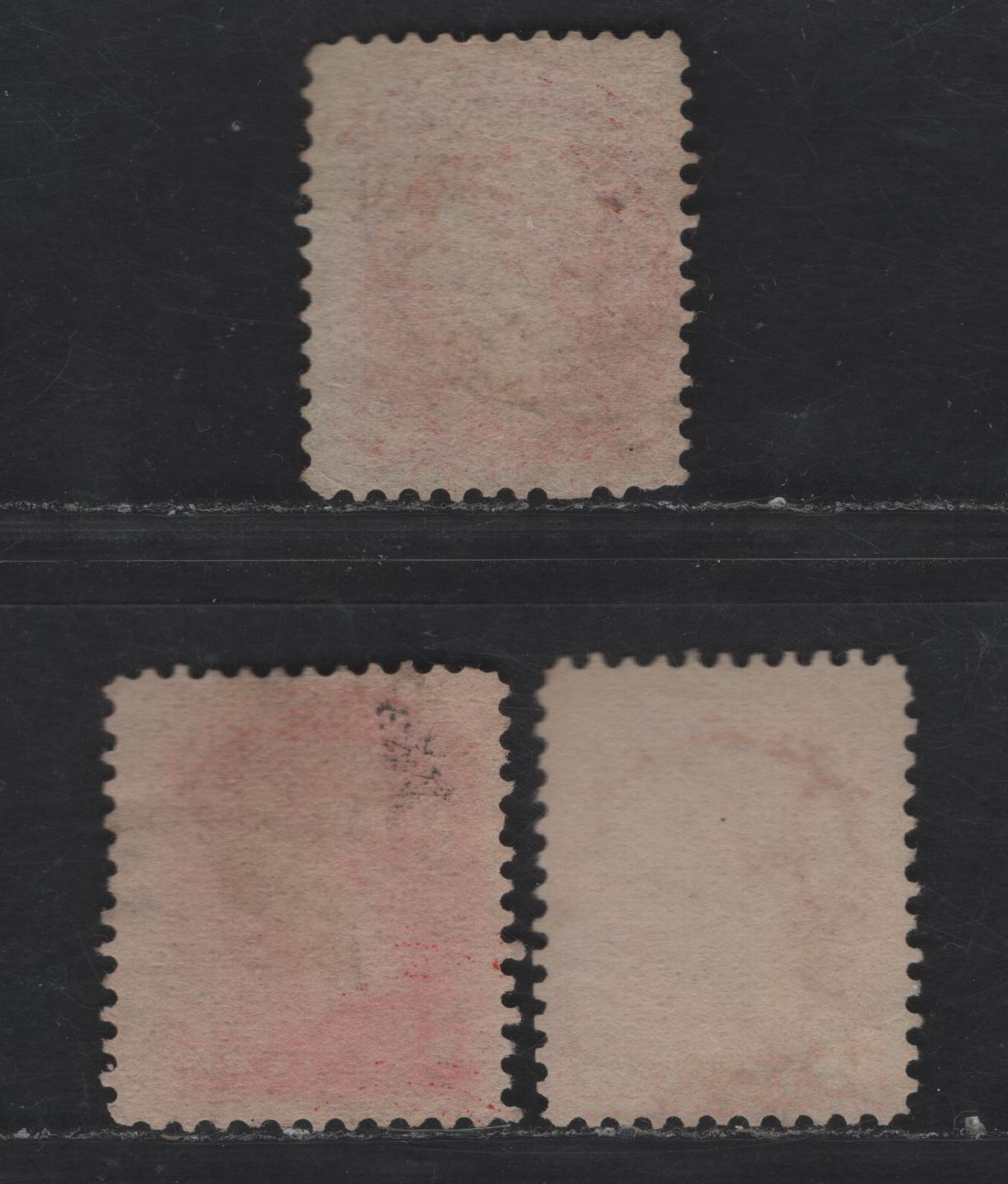 Lot 367 Canada #41 3c Vermillion, Brownish Vermillion & Very Pale Orange Vermillion Queen Victoria, 1888-1897 Small Queen Issue, 3 Fine Used Singles, Early & Mid Second Ottawa Printings, Paper 2O-AA