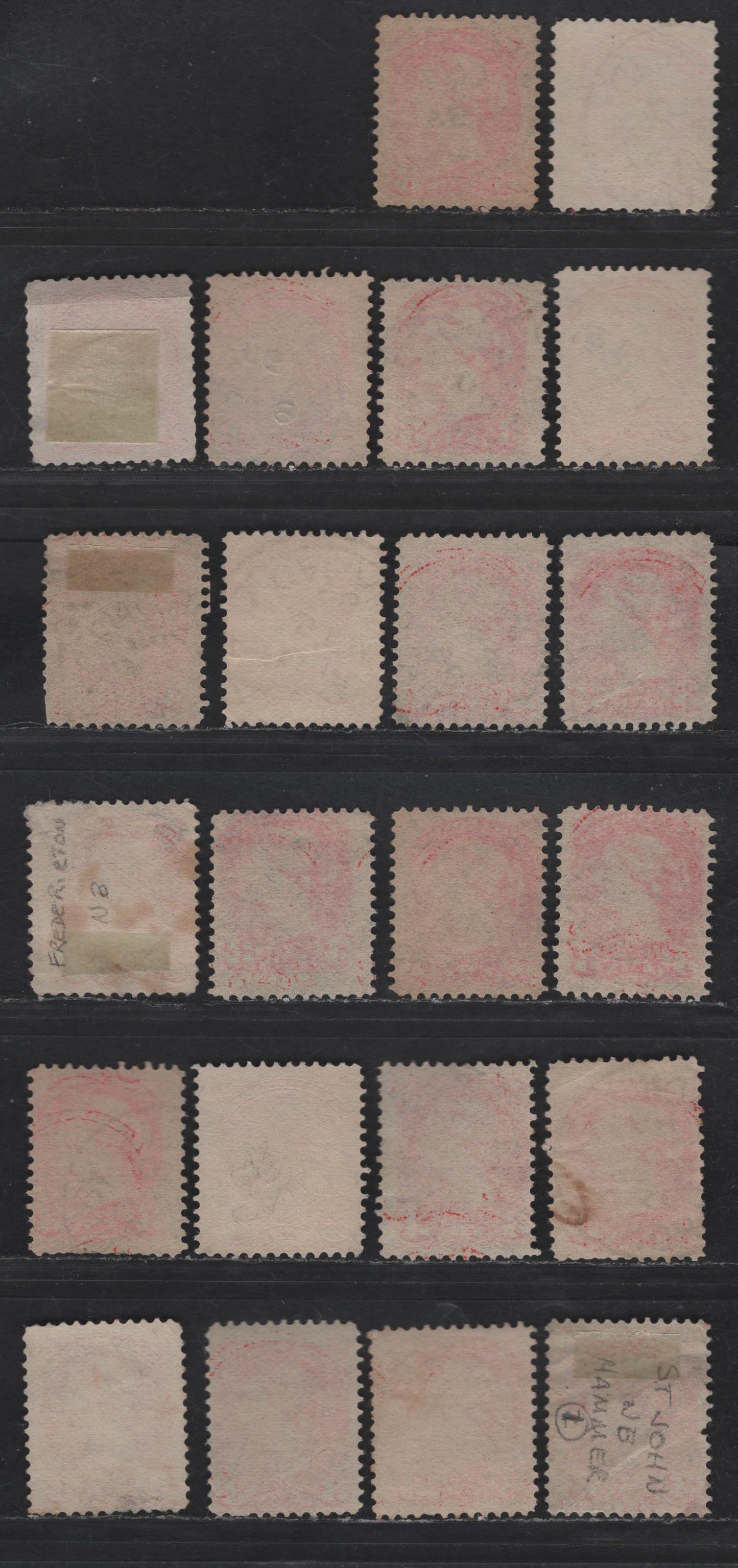 Lot 378 Canada #41 3c Vermillion & Orange Vermillion Queen Victoria, 1888-1897 Small Queen Issue, 22 Ungraded Singles, 1895 Dates, Unsorted As To Paper Types, Some Paper 2O-I & 2O-EE