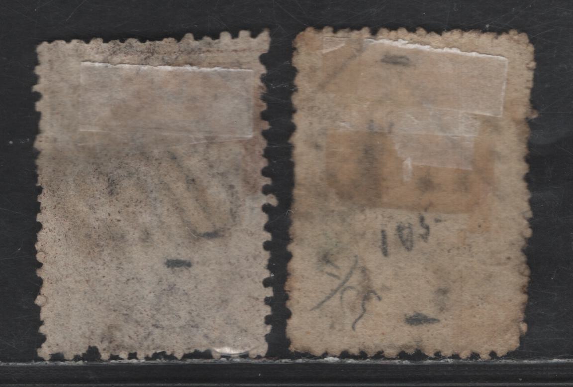 Lot 91 Ceylon SG#55b, 67 6d Reddish Brown - Purple Brown Queen Victoria, 1863-1870 Perkins Bacon Courbould Heads Issue, 2 Fine Used Singles, Crown CC Wmk, 23mm &21.5mm High, Perf 12.5