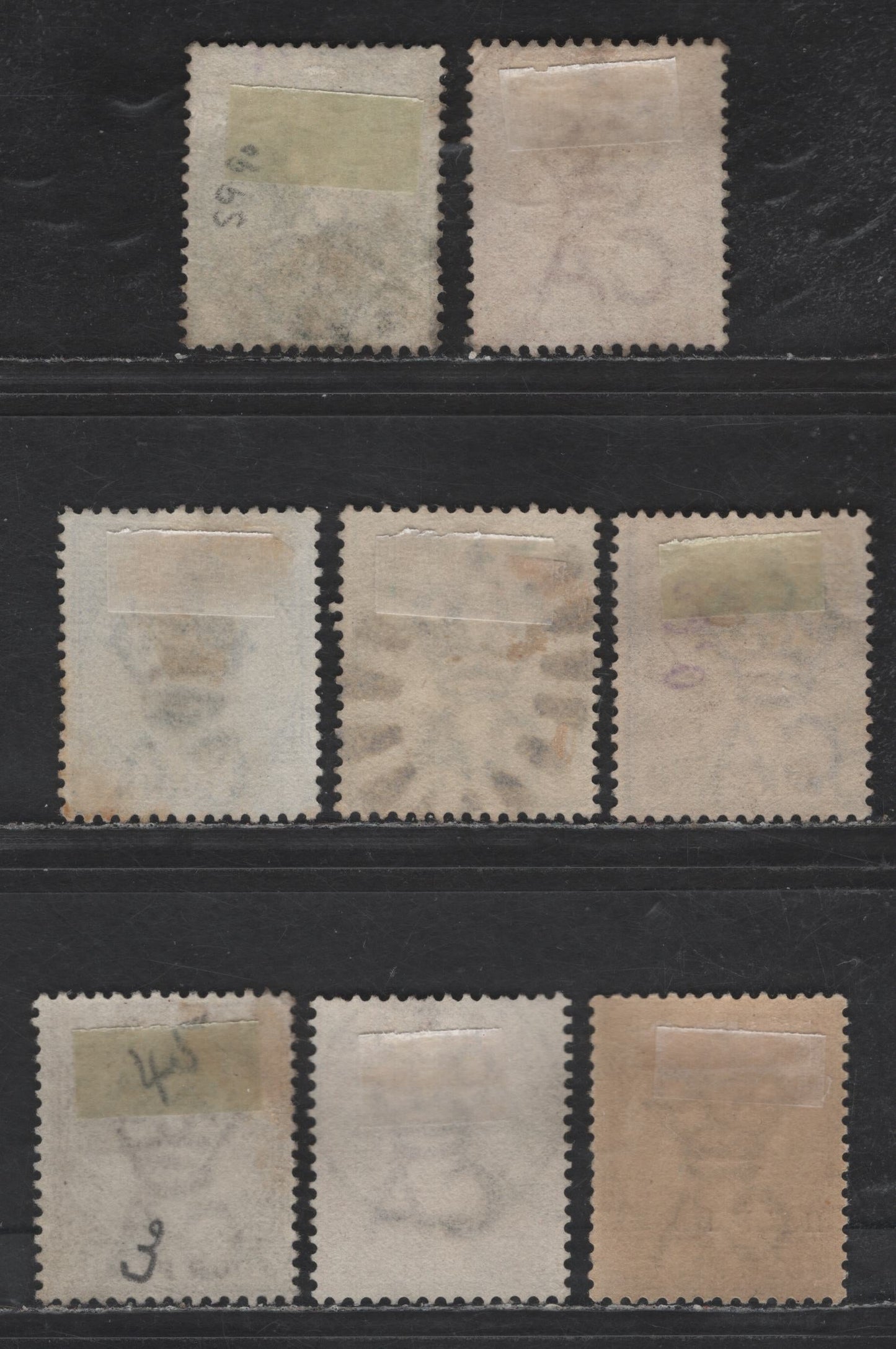 Lot 103 (C) Barbados SG#89, 91, 93-94, 98-99, 102, 104 1/2d - 1/2d on 4d Dull Green - Deep Brown Britannia - Queen Victoria, 1882-1892 Queen Victoria Keyplates & Surcharge Issues, 8 Fine/Very Fine Used Singles