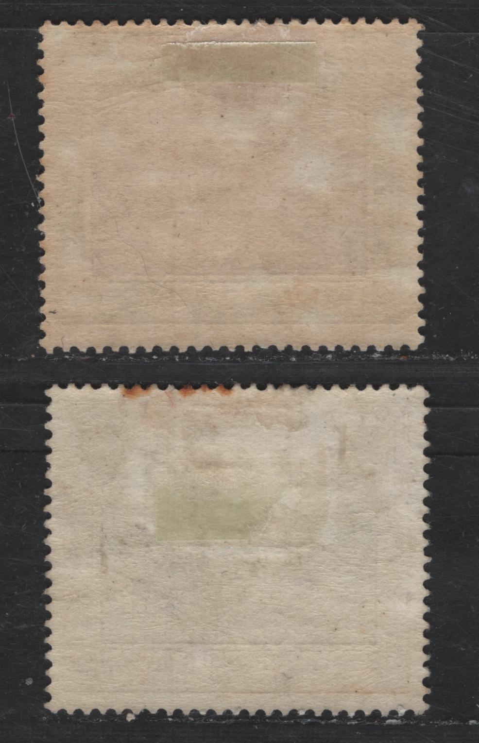 Lot 169 Dominica SG#43, 45 1/- - 2/6 Magenta & Gray Green - Gray Green & Mauve Roseau from the Sea, 1907-1908 Roseau View Issue, 2 F/VFOG Singles, Chalk Surfaced Paper, Multiple Crown CA Wmk With Crown To Right Of CA