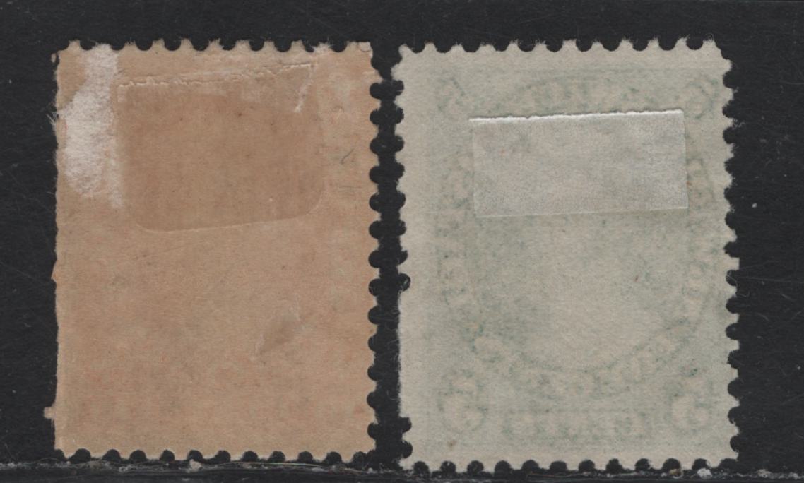 Lot 5A New Brunswick #8a, 9 5c - 10c Blue Green - Vermillion Queen Victoria, 1860 Cents Issue, 2 GOG & Fine Unused Singles, Perfs 12 & 12x1175, 5c Shows At Least 3 Missing Perf Pins On Right Side, 10c Is Creased & Small Ink Spots On Queens Bust