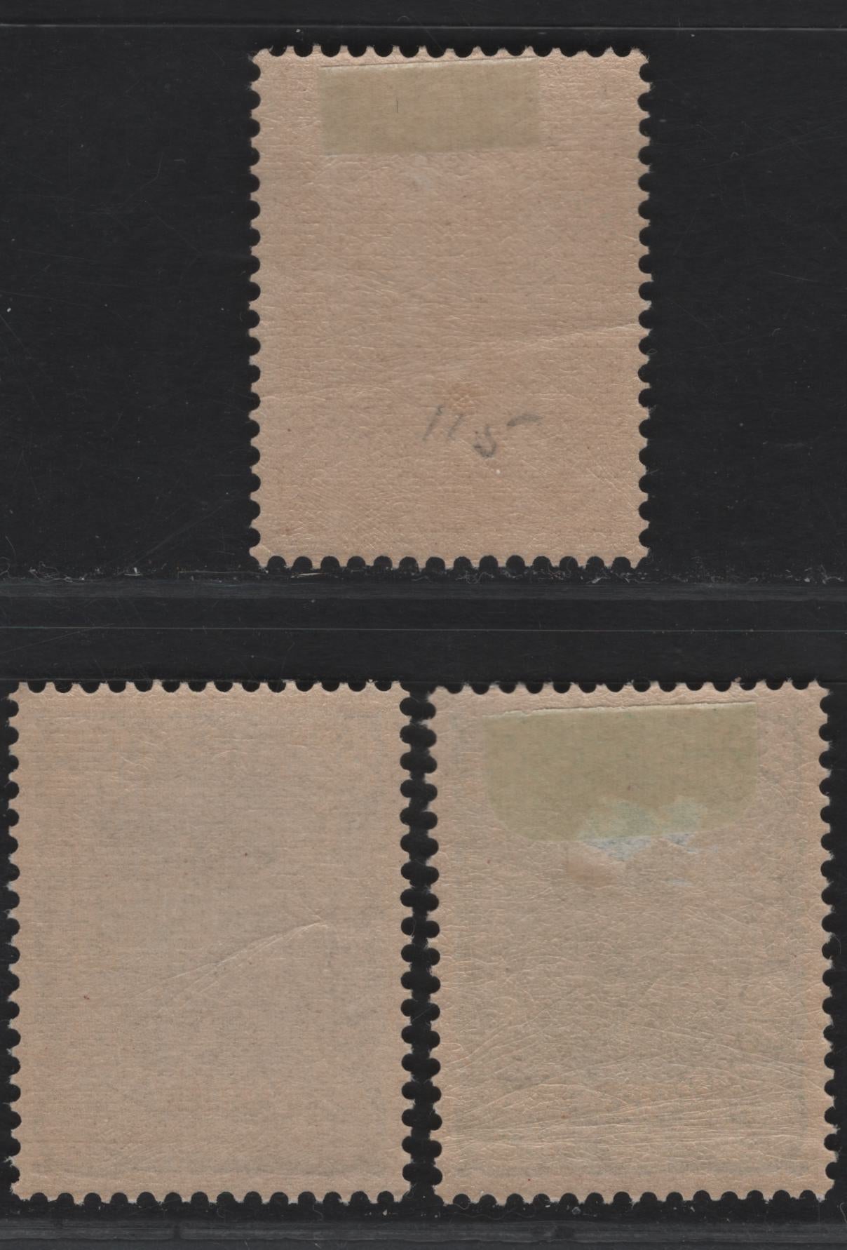 Lot 181 Iran SC#115-117 3k - 5k Yellow - Emerald Mazaffae-Effin Shah Qajar, 1898 Mazaffae-Effin Shah Qajar Issue, 3 F/VFOG Singles, Original Printings With Horizontal Mesh, The Reprints Have Vertical Mesh, 5k Has A Shallow Thin.