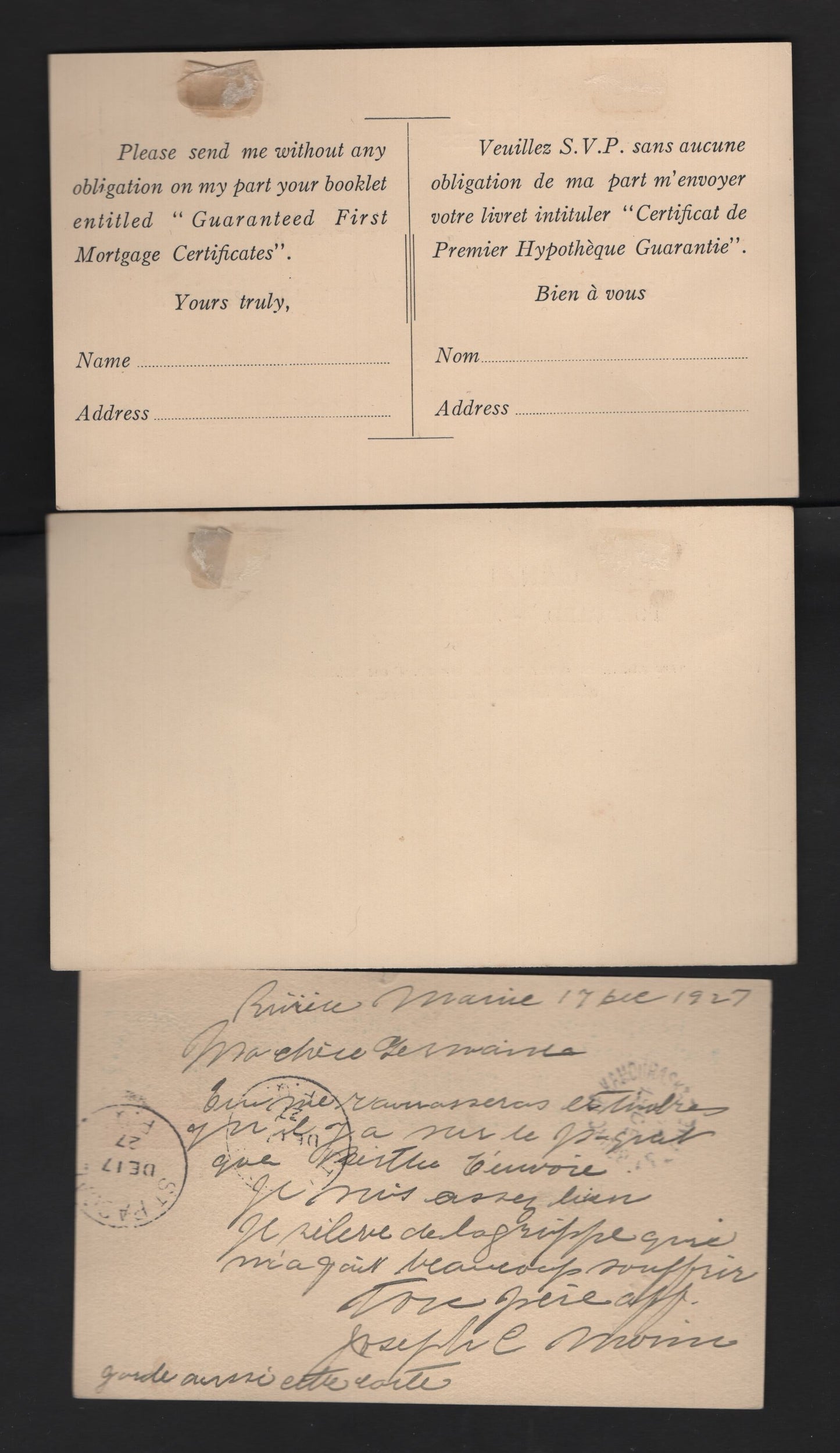 Lot 34 Canada #UX36, UX26a, UX27a 1/2c, 1c & 6c on 2c Blue - Green King George V, 1911-1925 Admiral Issues, 3 Very Fine Used Postcards With Singles, Types 10, 8 & 17, All Mint Except The Surcharge, Which is Used In 1927, 2 Years Out of Period.