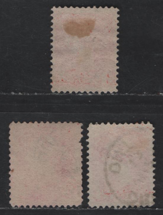 Lot 43 Canada #41 3c Orange Vermillion & Deep Orange Vermillion Queen Victoria, 1870-1893 Small Queen Issue, 3 Fine/Very Fine Used Singles, Late Second Ottawa Printings, 1897 Dated Cancels, Paper 2O-GG,One With A Single Pulled Perf.