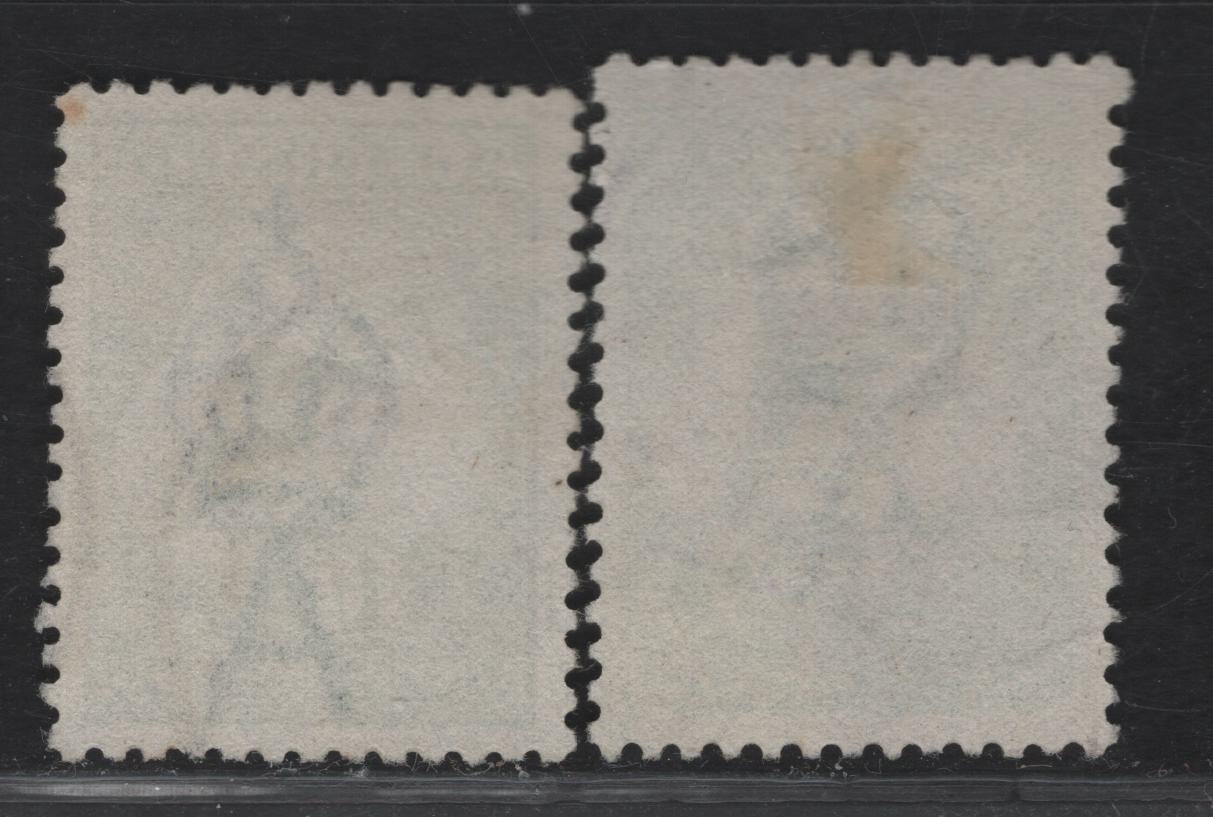 Lot 169 Australia SG#40, 40b 1/- Blue Green Kangaroo & Map, 1915-1927 Kangaroo & Map 3rd Issue, 2 Very Fine Used Singles 3rd Wmk, Dies II & Iib,