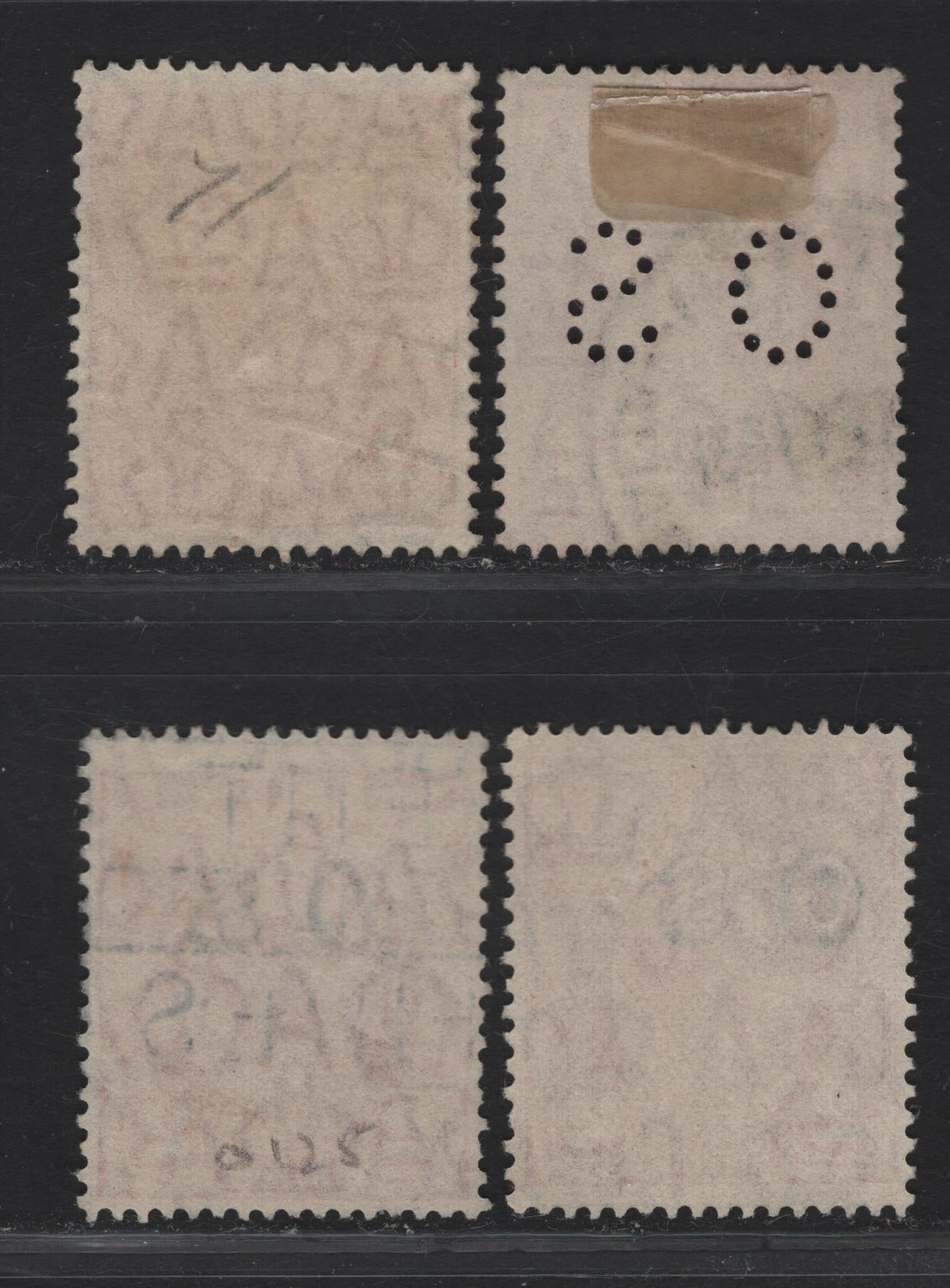 Lot 240 Australia SG#99, O104a, O125, O130 2d Scarlet - Golden Scarlet King George V, 1626-1936 KGV Heads Issues, 4 Fine/Very Fine Used Singles, Small Multiple Wmk Die 2 Perf OS & Die 3, Overprinted OS in Both Small Multiple & C of A Wmks
