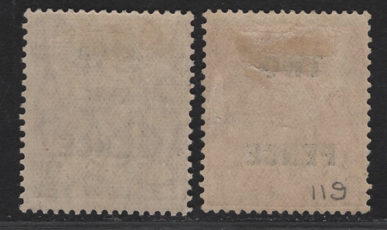 Lot 255 Australia SG#119-120 2d - 5d on 4.5d Golden Scarlet - Violet King George V, 1930 Surcharged KGV Heads Issue, 2 FOG Singles