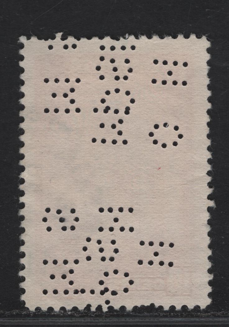 Lot 347 Canada #O9-241 10c Carmine Memorial Chamber, 1938 Pictorial Issue, A Fine Used Single On Paper Type CBN-B, With 5-Hole OHMS Perfin, Doubled, Position 2